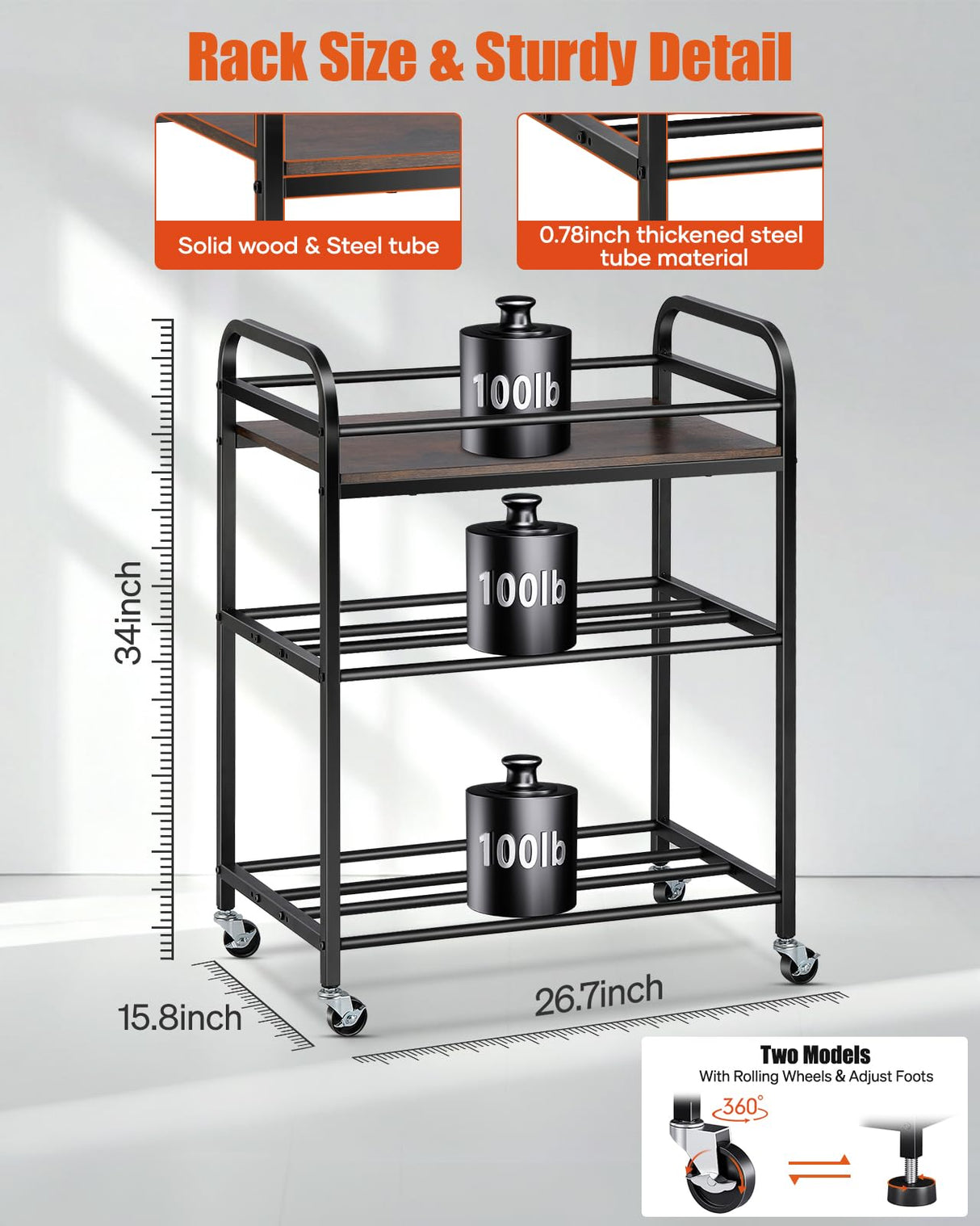 3D Printer Filament Storage Rack- Rolling Filament Spool Holders Racks with Wheels, Heavy Duty Metal Shelf for PLA/ABS/TPU/Nylon, Filaments Organzied for 3D Printing Studio, Office Workshop (Brown) Rackgolfic