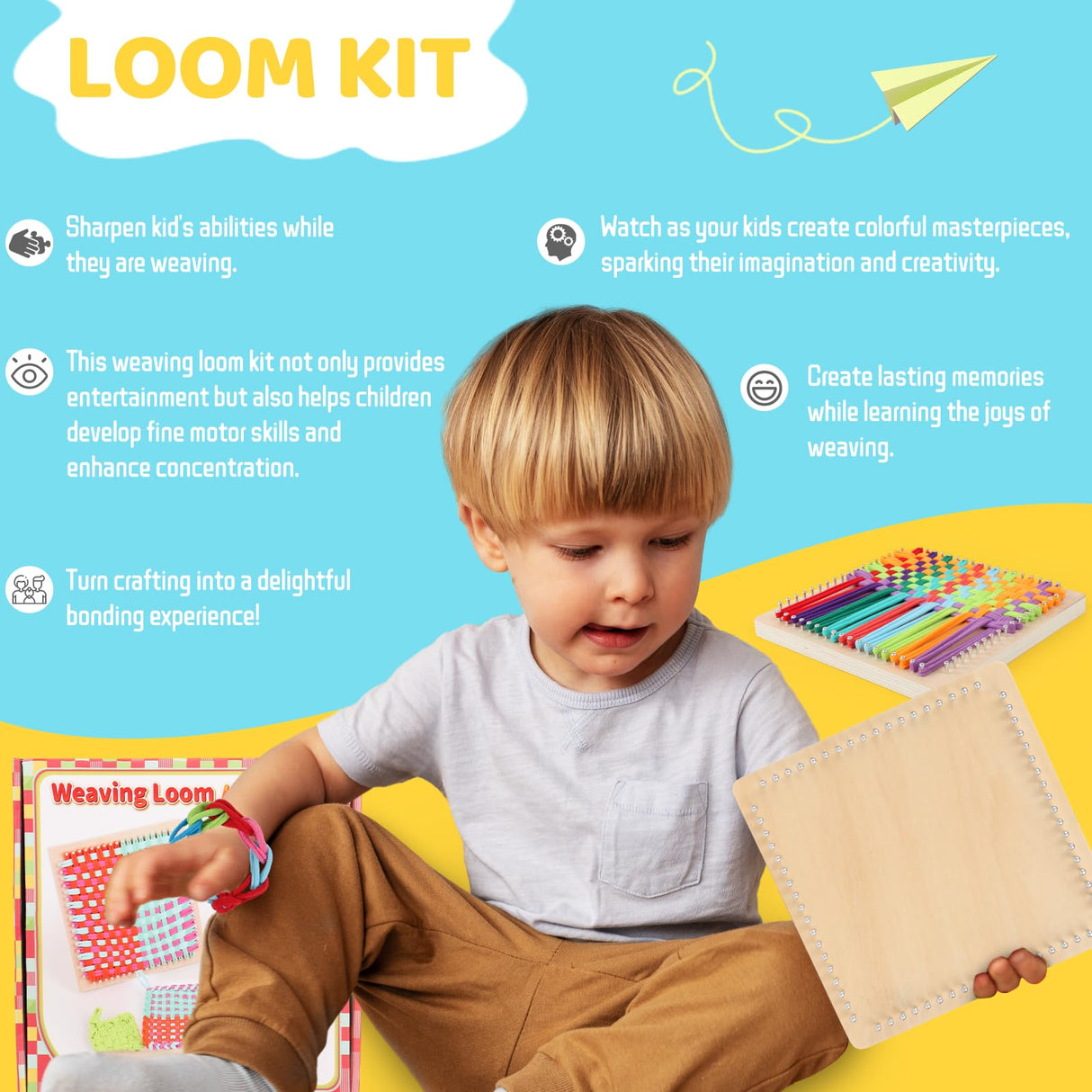 Aeelike Weaving Loom Kit for Kids, Potholder Wood Loom Kits Including 192 PCS Colorful Craft Loops Detailed Instructions for Girls Boys Ages 5-12 Activity, Durable-Perfect Kids Gift-Happy Time Aeelike