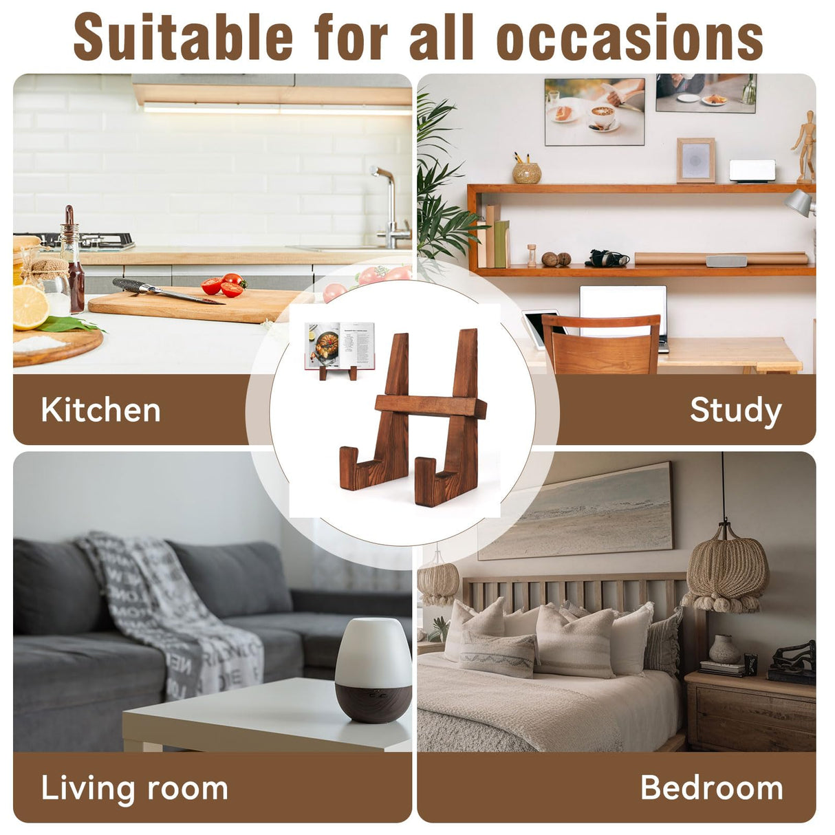 DEBETOOL Cookbook Stand for Kitchen - 8.8 inch Wooden Cookbook Holder for Kitchen Counter, Multifunctional Recipe Book Standļ¼Rustic Brown Recipe Book Holder Stand DEBETOOL