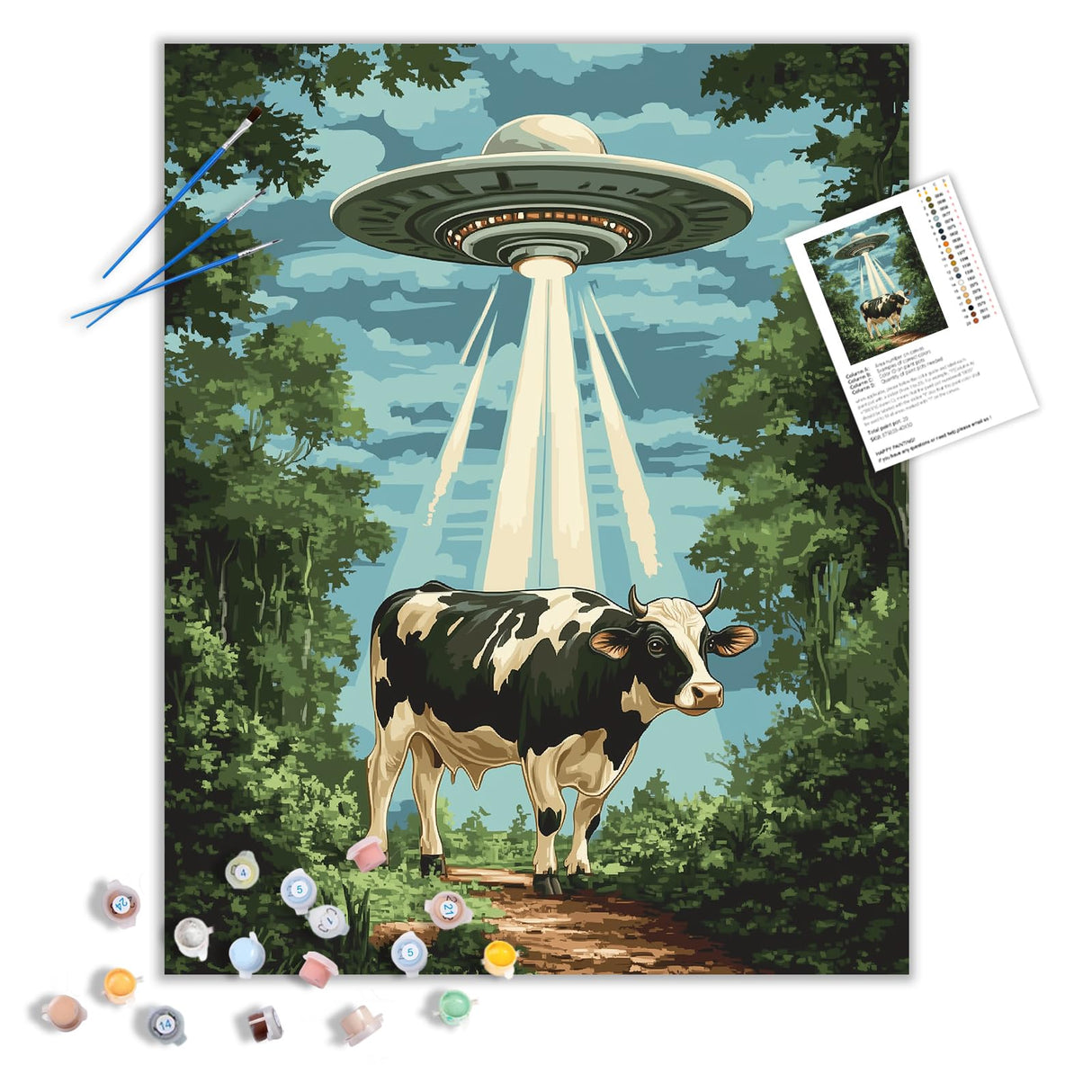 ARNLRDYA UFO Cows Paint by Number Kits for Adults, Spaceship in Forest Paint by Numbers, Imaginativ Animal Fantasy Acrylic Painting for Gift Home Decor(16×20inches, No Frame) ARNLRDYA