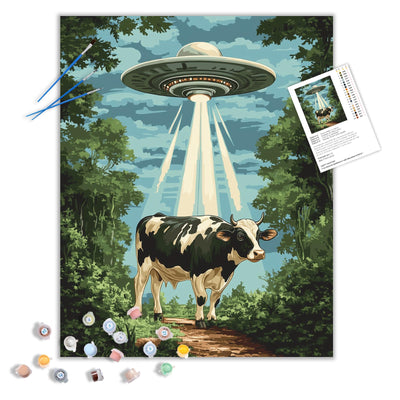 ARNLRDYA UFO Cows Paint by Number Kits for Adults, Spaceship in Forest Paint by Numbers, Imaginativ Animal Fantasy Acrylic Painting for Gift Home Decor(16×20inches, No Frame)