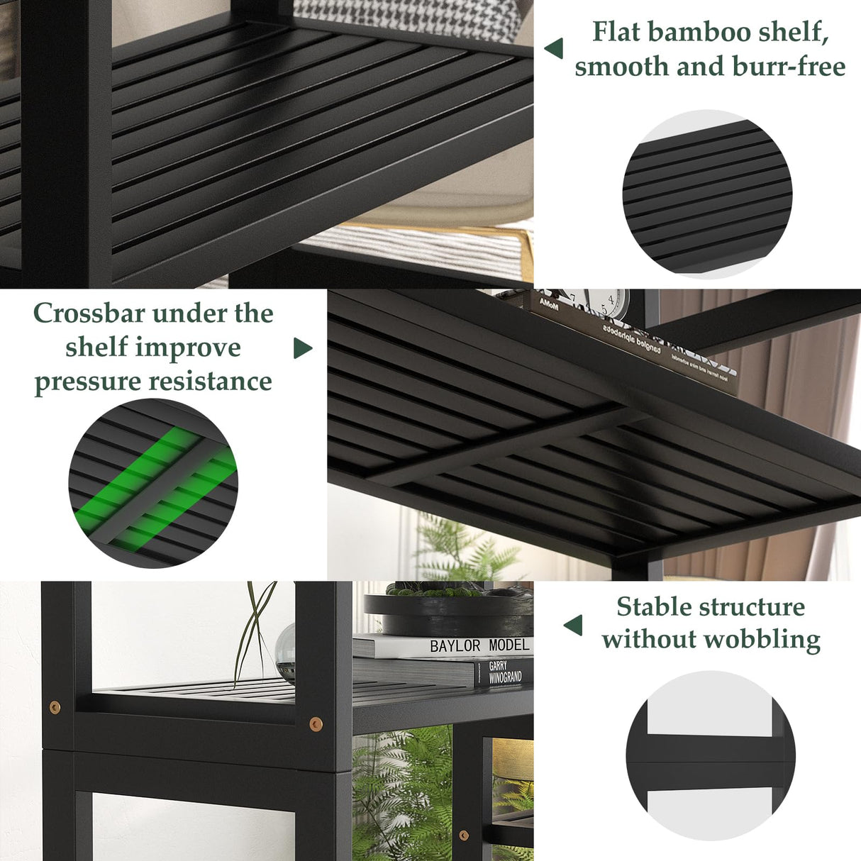 Homykic Double Wide Bamboo Bookshelf Black, 6-Tier Large Open Bookcase with 12 Display Shelves, 6ft Tall Freestanding Book Shelf for Home Office, Bedroom, Living Room, Plants Homykic