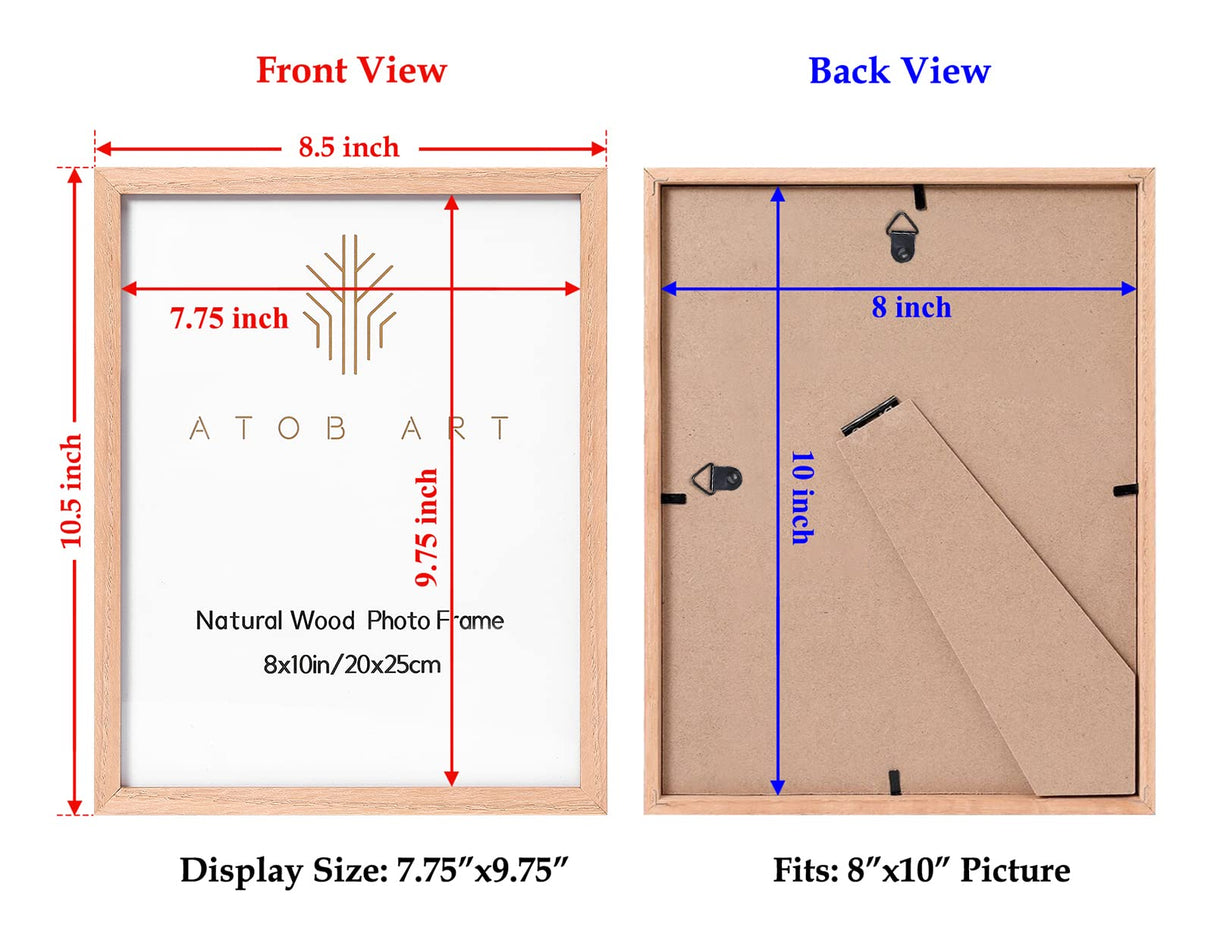 ATOBART 8x10inch Picture Frames, Oak Wood Photo Frame Set with High Definition Glass for Wall Mount or Table Top Display, Natural Wood Color,Set of 2 ATOBART