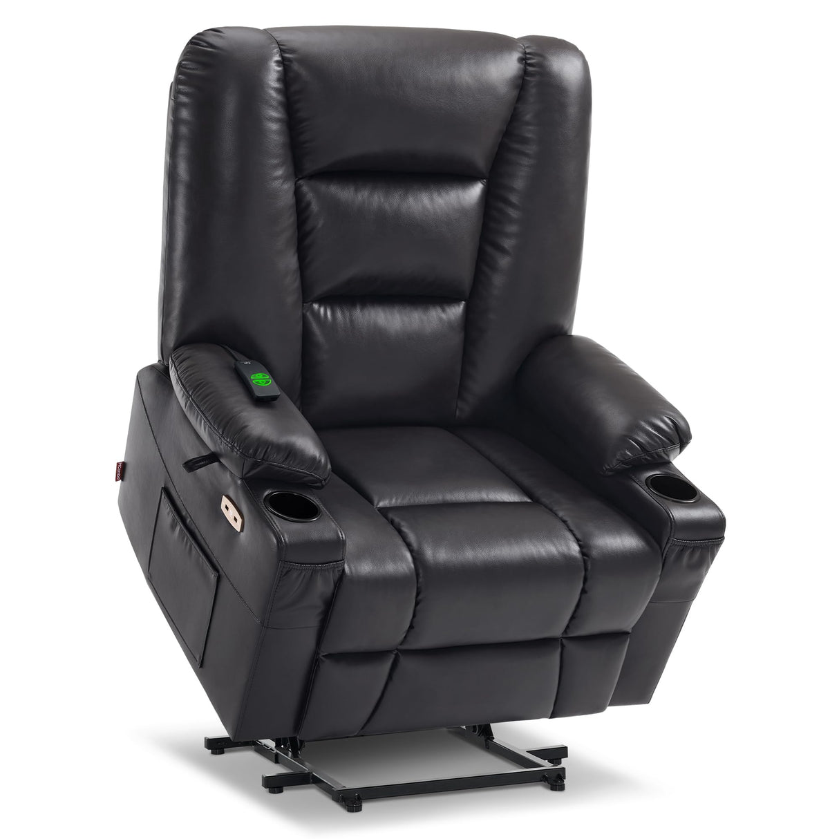 MCombo Oversized Power Lift Recliner Chair with Massage and Heat for Big and Tall Elderly People, Cup Holders, USB Ports, Side Pockets, Faux Leather R7541 (Black, Large-Oversize) MCombo