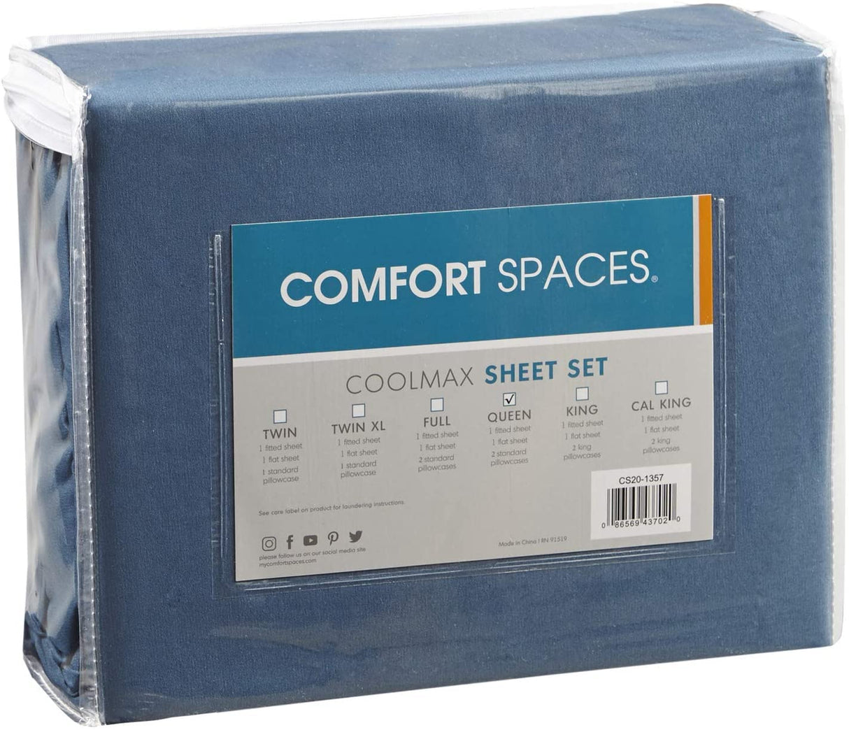Comfort Spaces King Cooling Sheets, Moisture Wicking Coolmax Sheets, Soft, Colorfast Sheet Set, Cooling Bed Sheets For Hot Sleepers, Elastic Deep Pocket Fits Up to 16" Mattress, King Teal 4 Piece Comfort Spaces