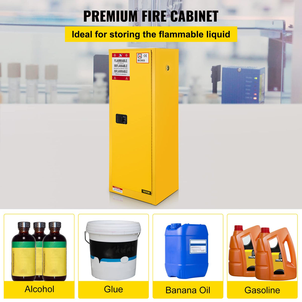 Vevor Flammable Cabinet 18" x 18" x 35", Galvanized Steel Safety Cabinet, Adjustable Shelf Flammable Storage Cabinet, for Commercial Industrial and Home Use, Yellow: Industrial & Scientific VEVOR