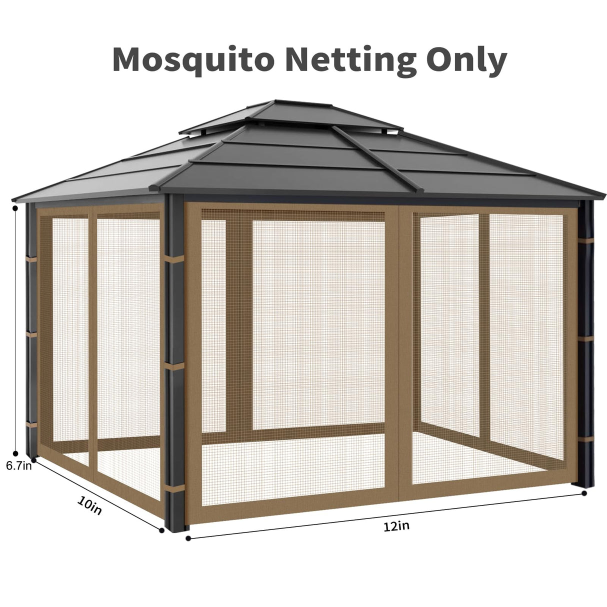 Gazebo Replacement Mosquito Netting Outdoor Universal Gazebo Canopy 4-Panels Screen Sidewalls with Zipper for Patio Garden Yard Backyard (Mosquito Net Only) (10x12, Brown) Iheqard