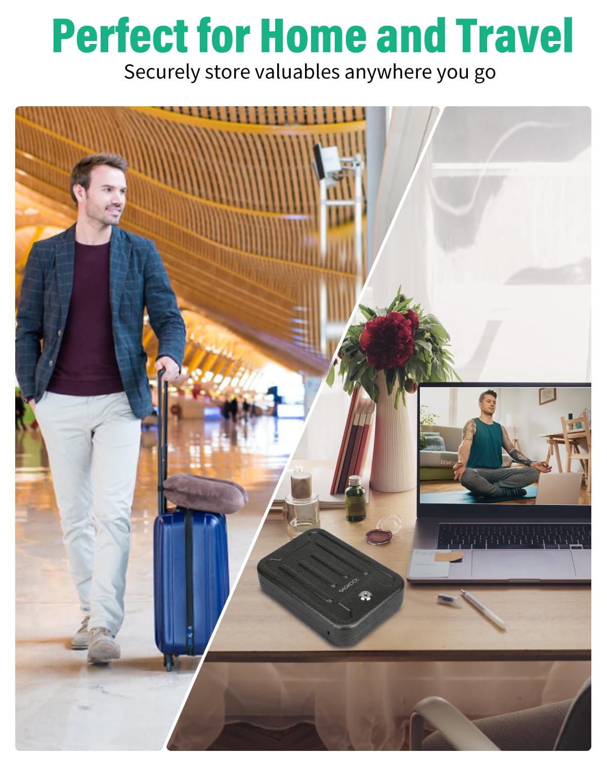 BAGKOOL Portable Security Lock Box - Gun Safety, Money, and Document Safe - Personal Safe Box with Patented 39IN Security Cable and 4 Keys - Ideal for Valuables and Firearms - Size 9.4 * 6.5 * 1.96 IN BAGKOOL