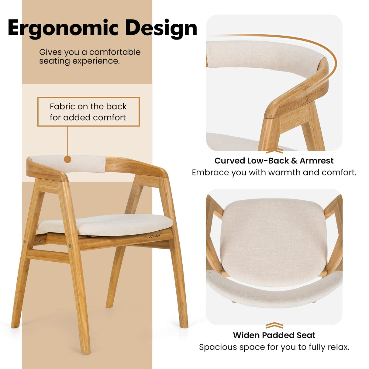 COSTWAY Bamboo Accent Chair, Modern Painted Bamboo Leisure Chair w/Comfy Fiber Cushion, Curved Backrest, Solid Legs, Upholstered Armchair for Living Room, Bedroom, Dining Room, Natural (1) COSTWAY