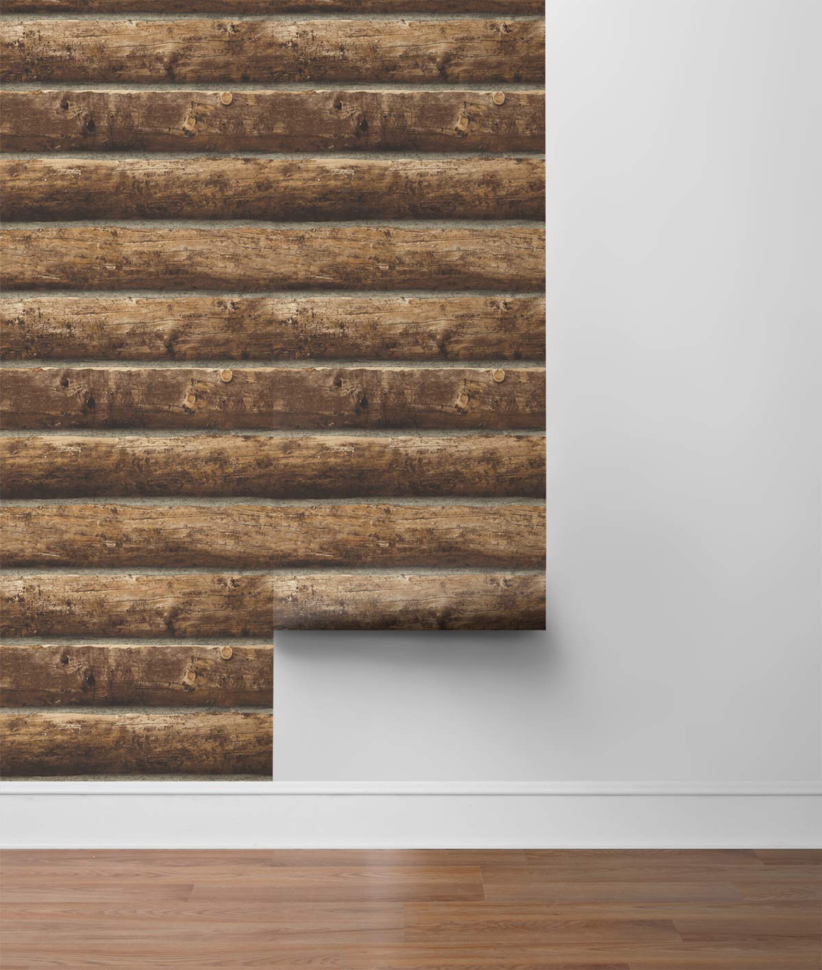 NextWall Faux Log Cabin Peel and Stick Wallpaper NextWall