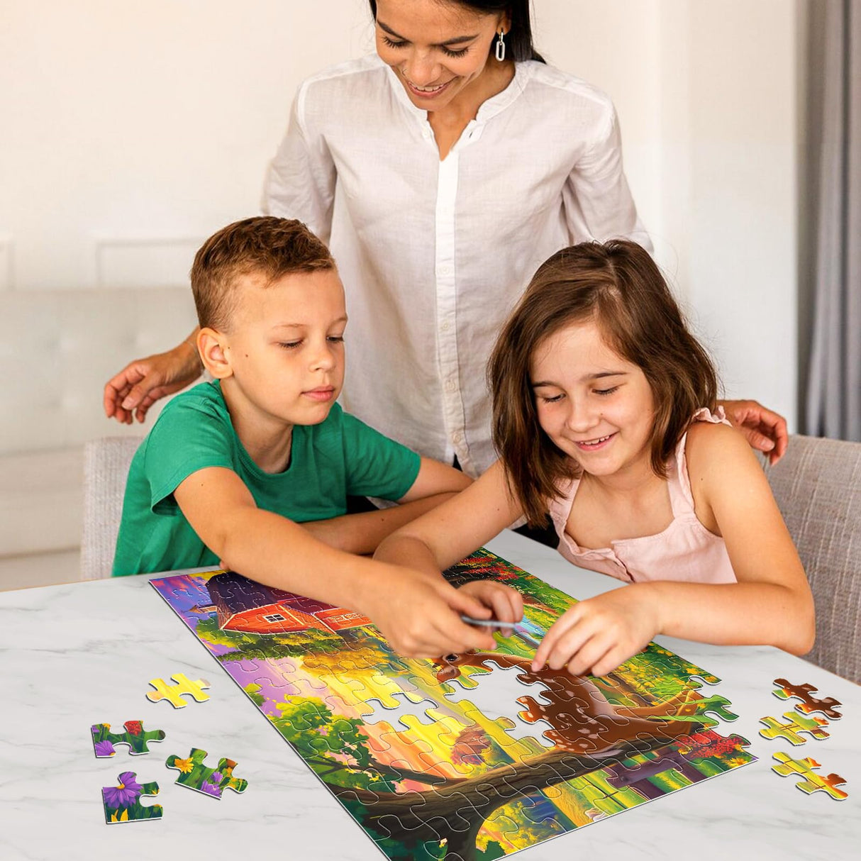 100 Pieces Jigsaw Puzzles for Kids - Deer Cat Farm Puzzles for Kids Ages 4-6 6-8 8-10 10-12 Kids Learning Educational Puzzle Toys for Boys and Girls - Farm Kitten and Cow Biarek