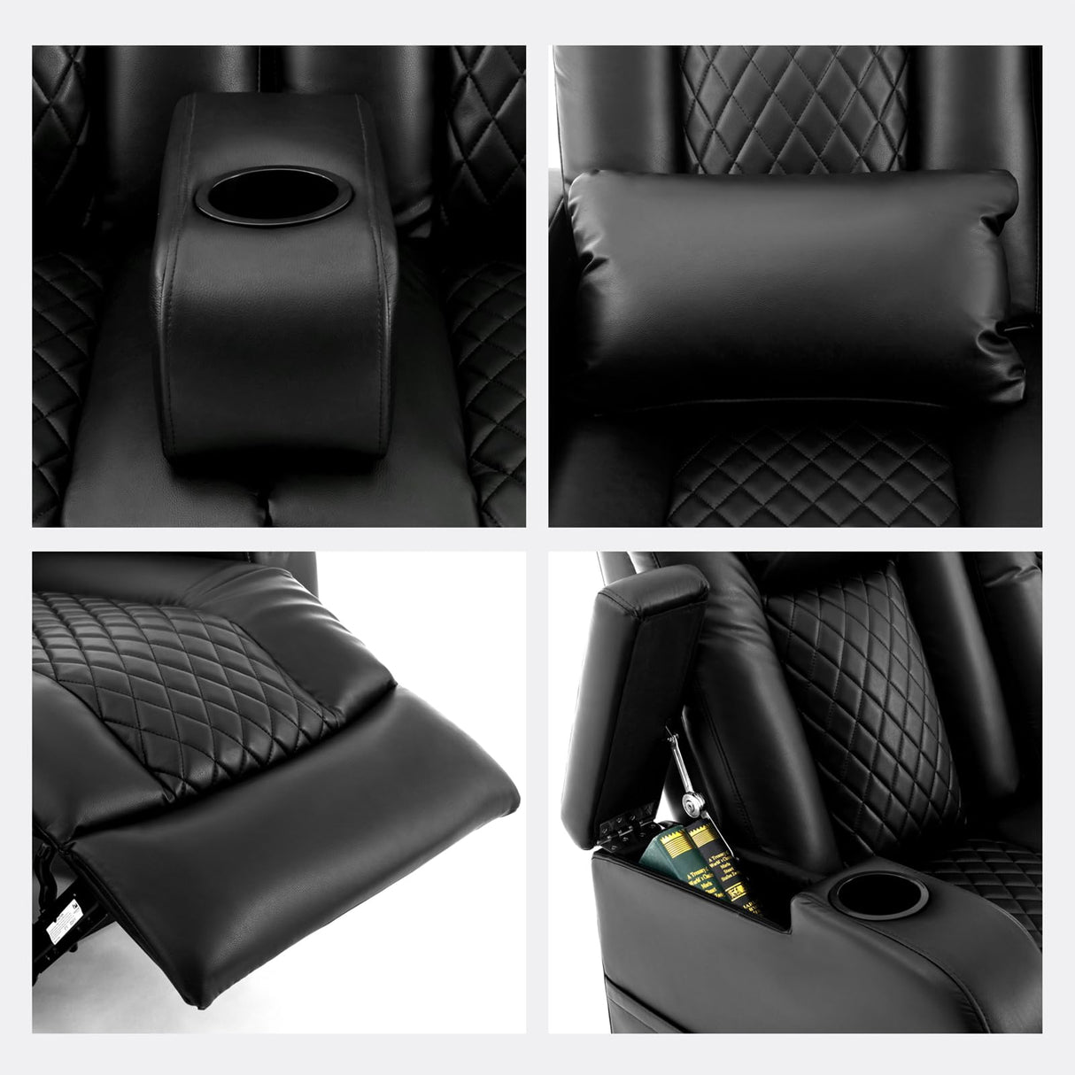 AZXZCS 57" RV Loveseat Recliner Sofa, Home Theater Seating with 3 Arms and 2 Pillows, Wall Hugger Recliners & 135° Reclining Couch (Black PU Leather Furniture) AZXZCS