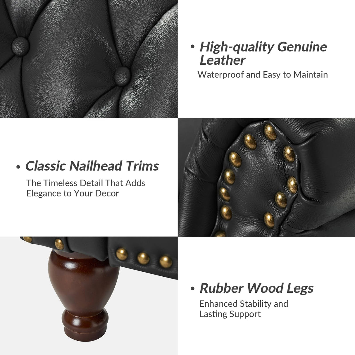 HULALA HOME Genuine Leather Recliner Chair with Solid Wood Feet, Modern Adjustable Tufted Push Back Arm Chair w/Rivet Decoration, Home Theater Seating Single Reclining Sofa for Living Room, Navy HULALA HOME