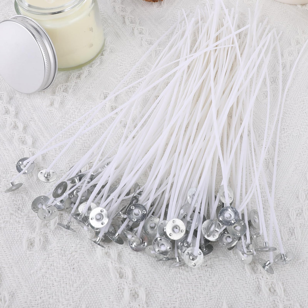 Cotton Candle Wick 100 PCS Candle Wicks for Candle Making, 8'' Candle Wicks Candle Cotton Wicks Candle Making Supplies Pre-Waxed for Candle Making,Candle DIY, Thick Candle Wick with Base Psyqtsuary