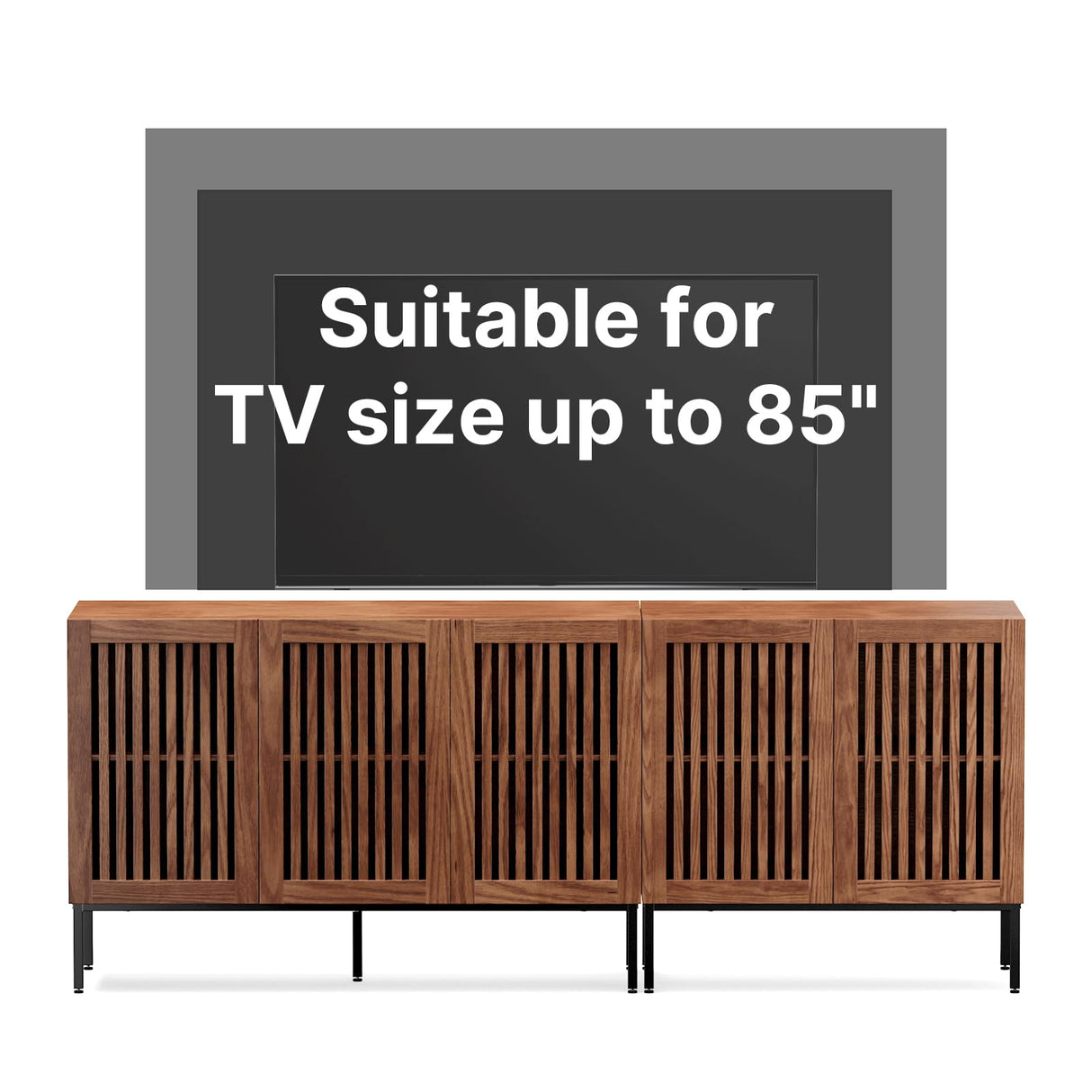 BVIUNTWO Farmhouse TV Stand for TVs up to 85 inch, 2 in 1 Entertainment Center TV Console with Metal Base & Storage Cabinets,Media Console for Living Room, Dark Brown BVIUNTWO