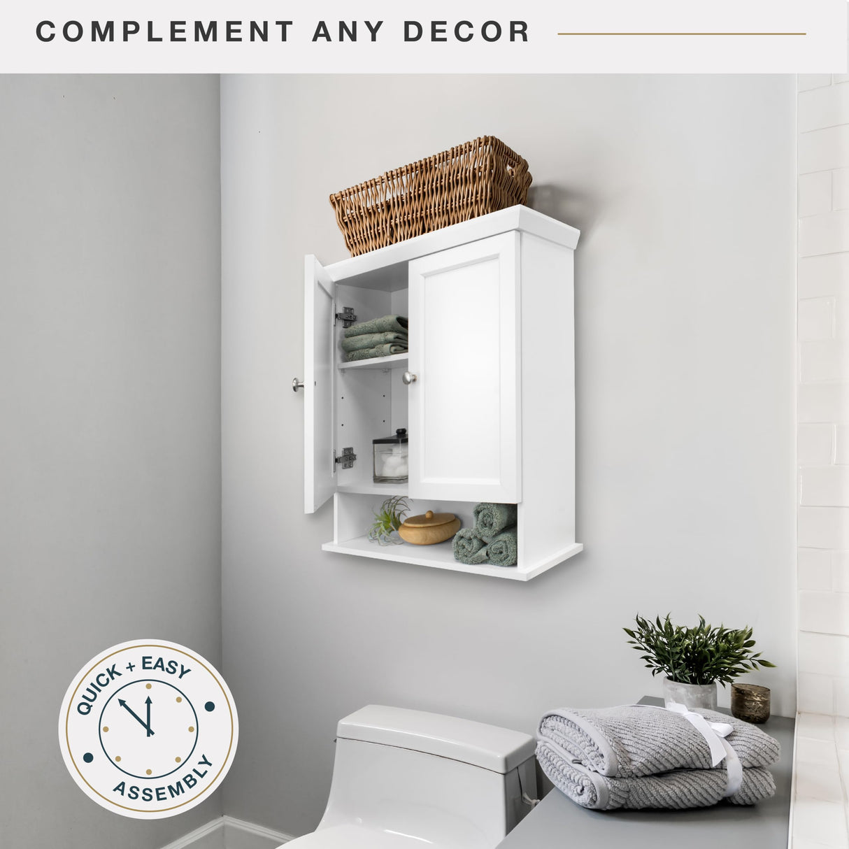 MCS 23x26 White Medicine Cabinet Organizer, Wall Mounted Bathroom Cabinet for Over-The-Toilet Storage, Bathroom Furniture & Restroom Organizer MCS