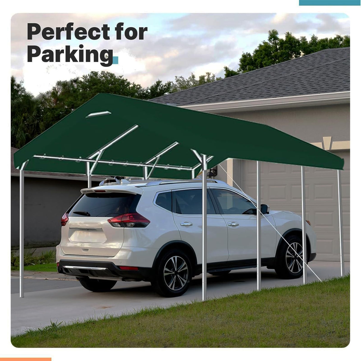 FORALEBEN Carport Replacement Canopy Cover for 10' x 20' Car Tent Top Garage Shelter Cover Tarp with Ball Bungees (Only Top Cover, Frame Not Include) Green FORALEBEN