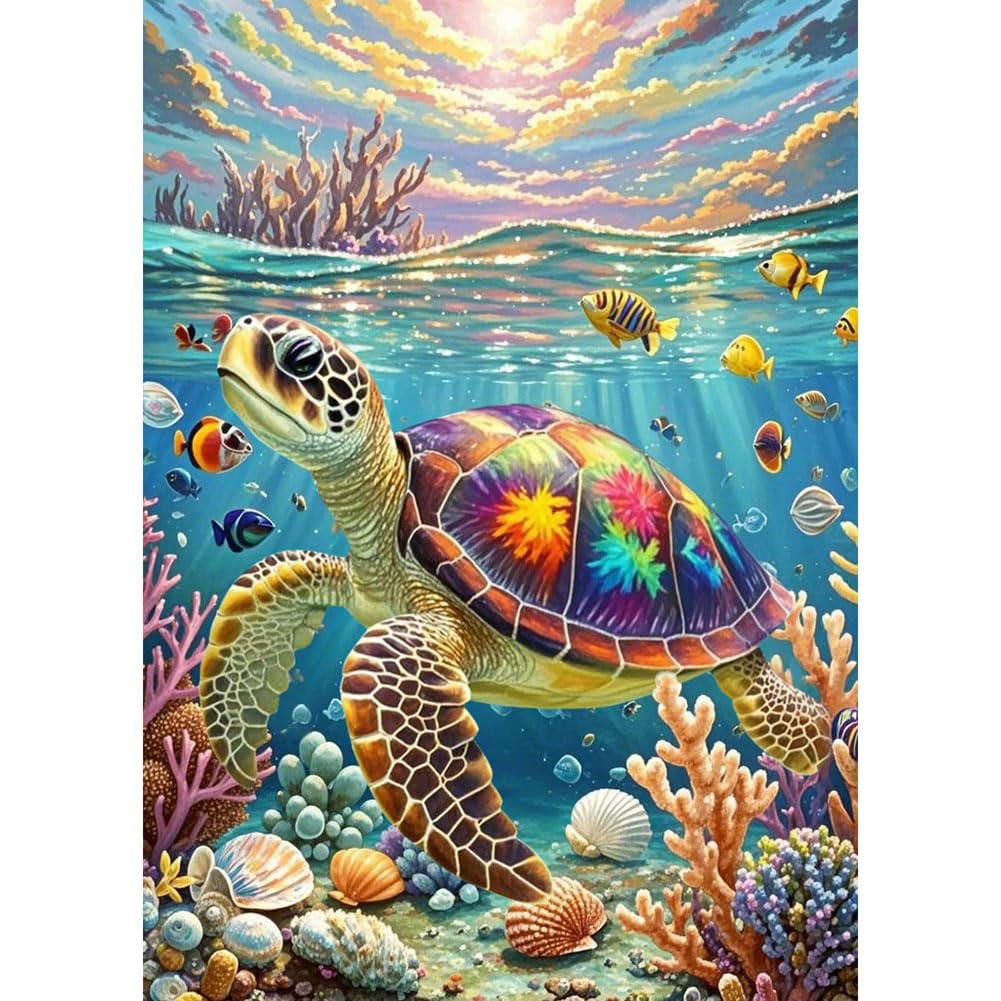Sanjee Sea Turtle Diamond Painting Kits for Adults, 5D Diamond Art Kits for Beginner, DIY Round Full Drill Diamond Dots Paintings Diamond Painting for Home Wall Decoration Gift, 12x16inch Sanjee