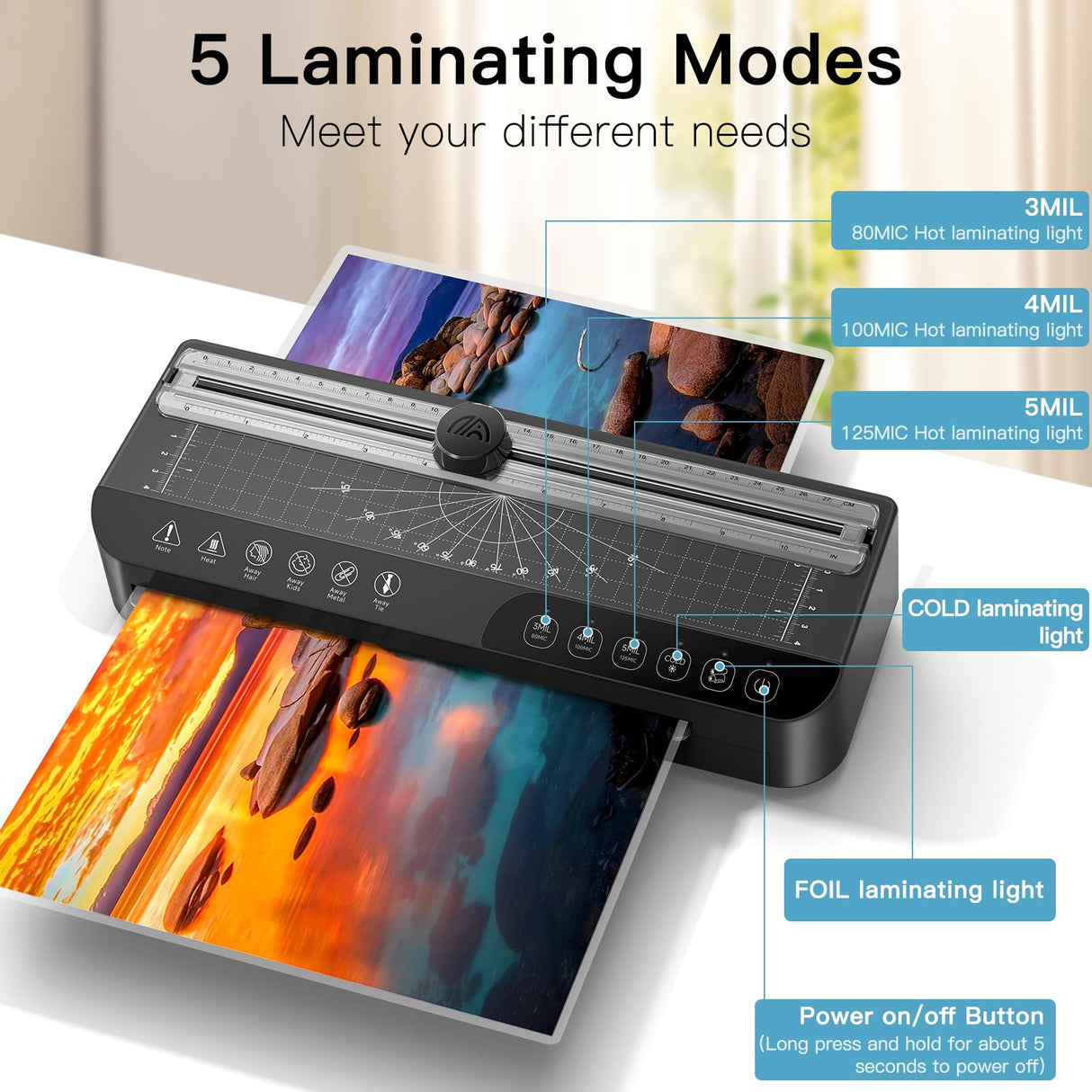 Raycial Laminator Machine A4, Laminating Machine with 50 Laminating Pouches, Hot and Cold Thermal Laminator, 4-in-1 Lamination Machine with 5 Laminating Modes and Auto-Off for Home Office School Use Raycial