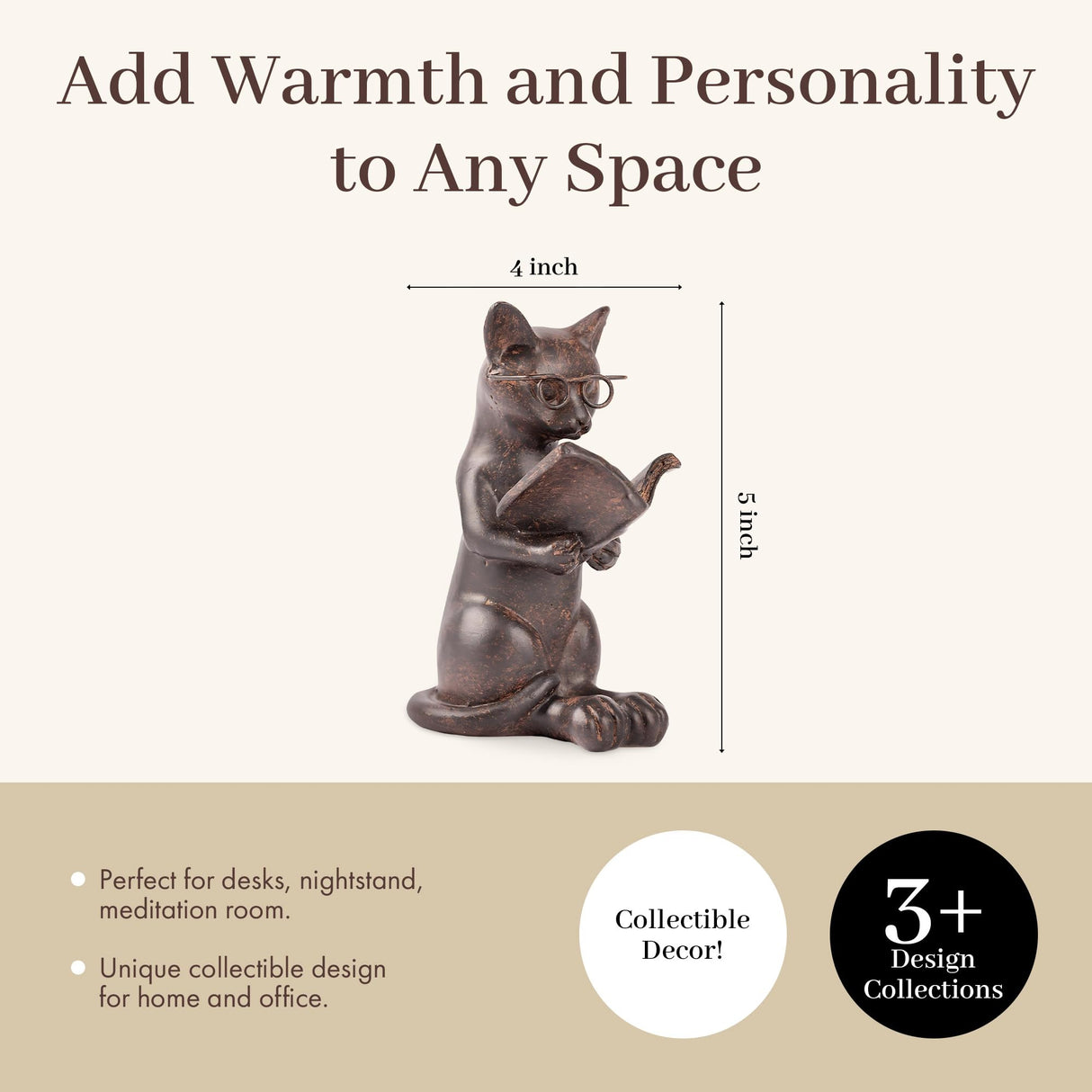 Young's Inc. Cat Figurine - Cute Cat Statue - Whimsical Cat Decor for Cat Lovers - Cat Collectibles and Meditation Decor - Cat with Eye Glasses - 4'' L X 3'' W X 5'' H Young's Inc