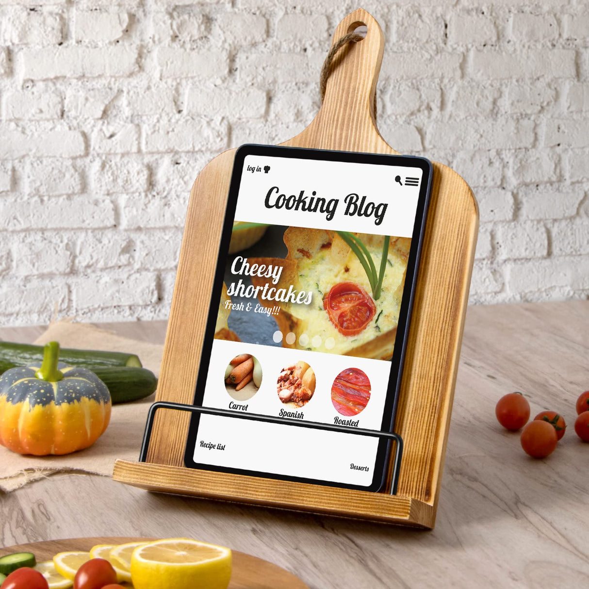 PUERSI Cook Book Stand for Kitchen Counter, Wooden Cookbook Holder, Adjustable Recipe Book Holder - Brown PUERSI