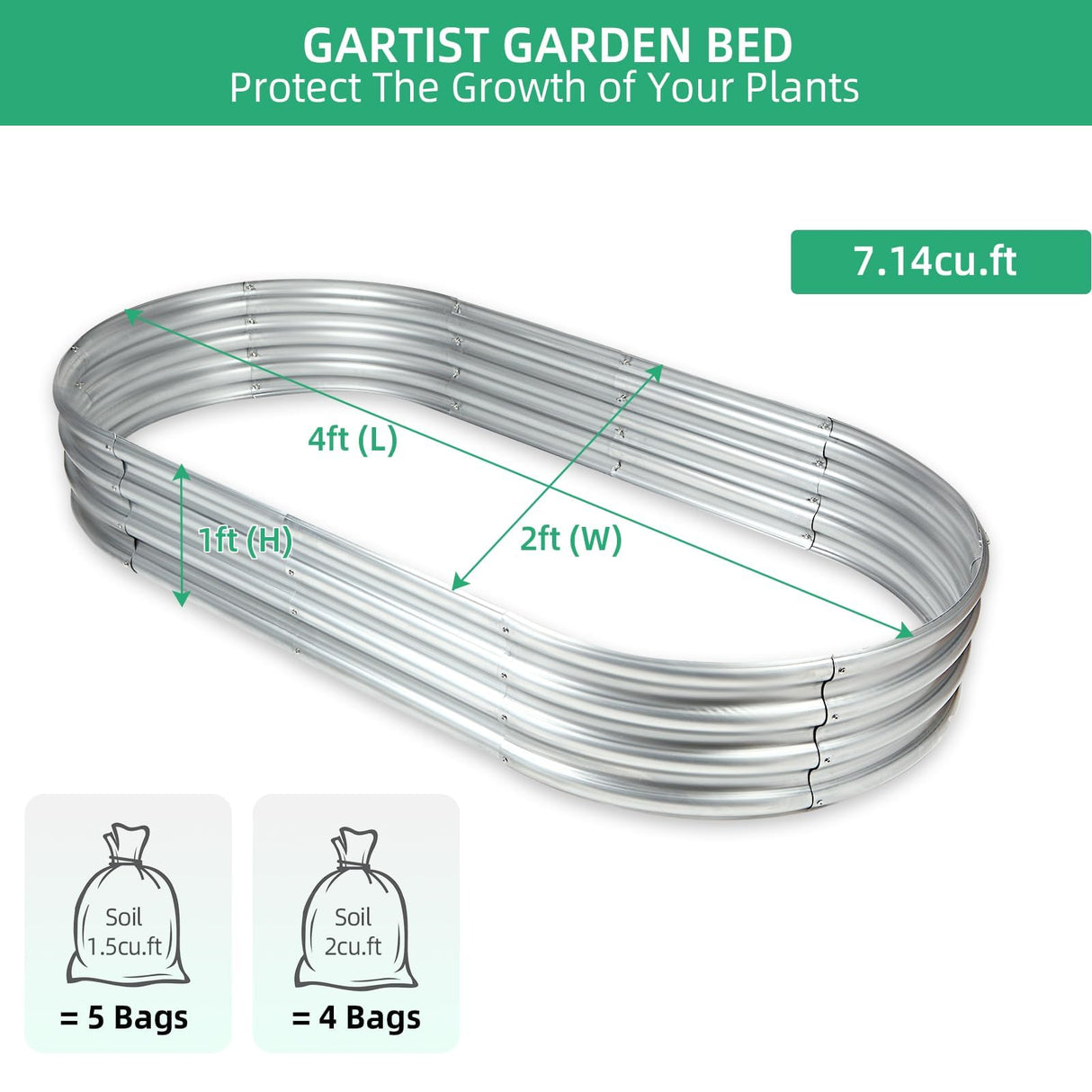 Gartist Galvanized Raised Garden Bed, 4x2x1 FT Thickening Raised Beds for Gardening, Oval Larger Space Planter Box for Outdoor for Herbs, Vegetables, Fruits Gartist