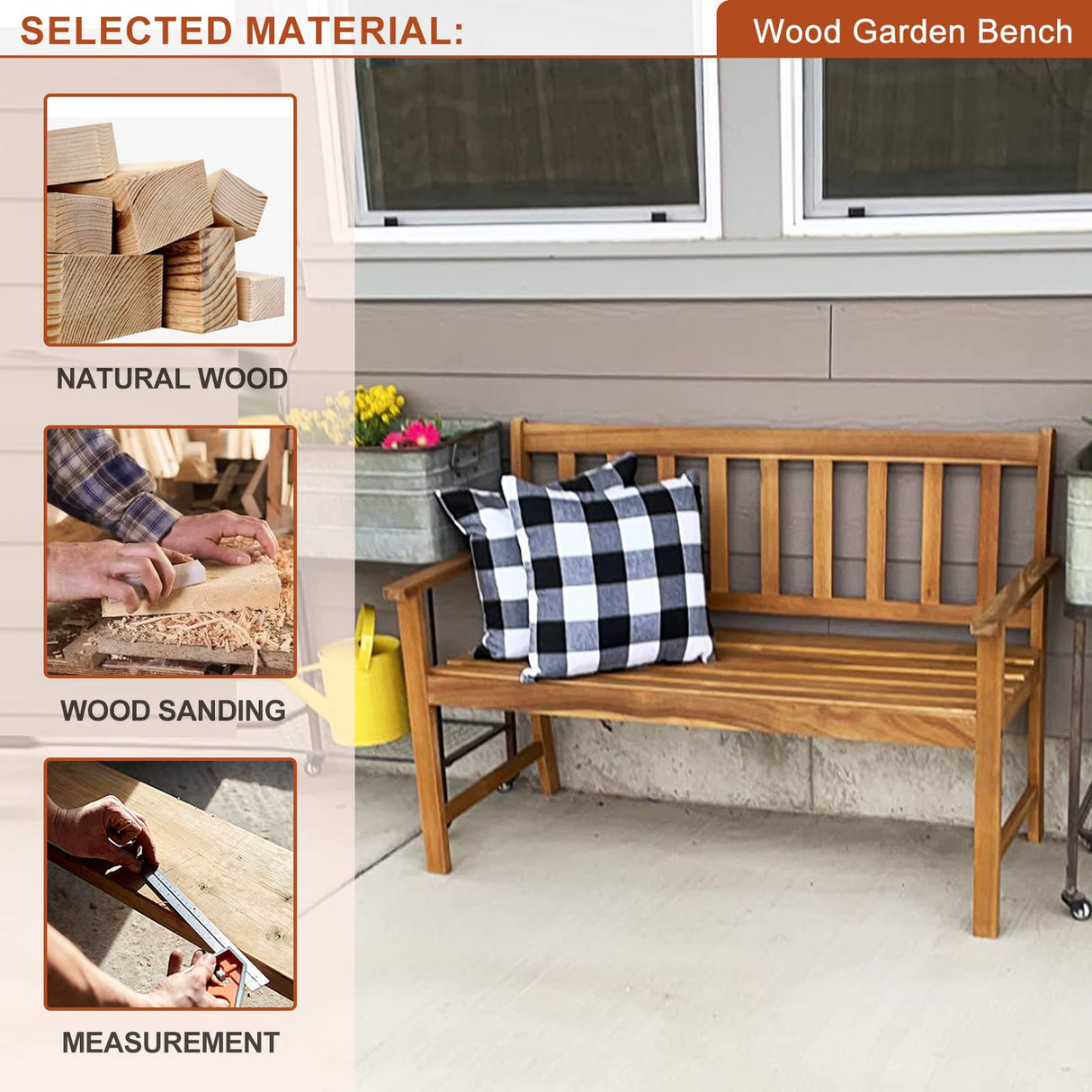 Acacia Wood Outdoor Bench - 705Lbs Capacity for Patio, Porch, and Garden BSTOPHKL