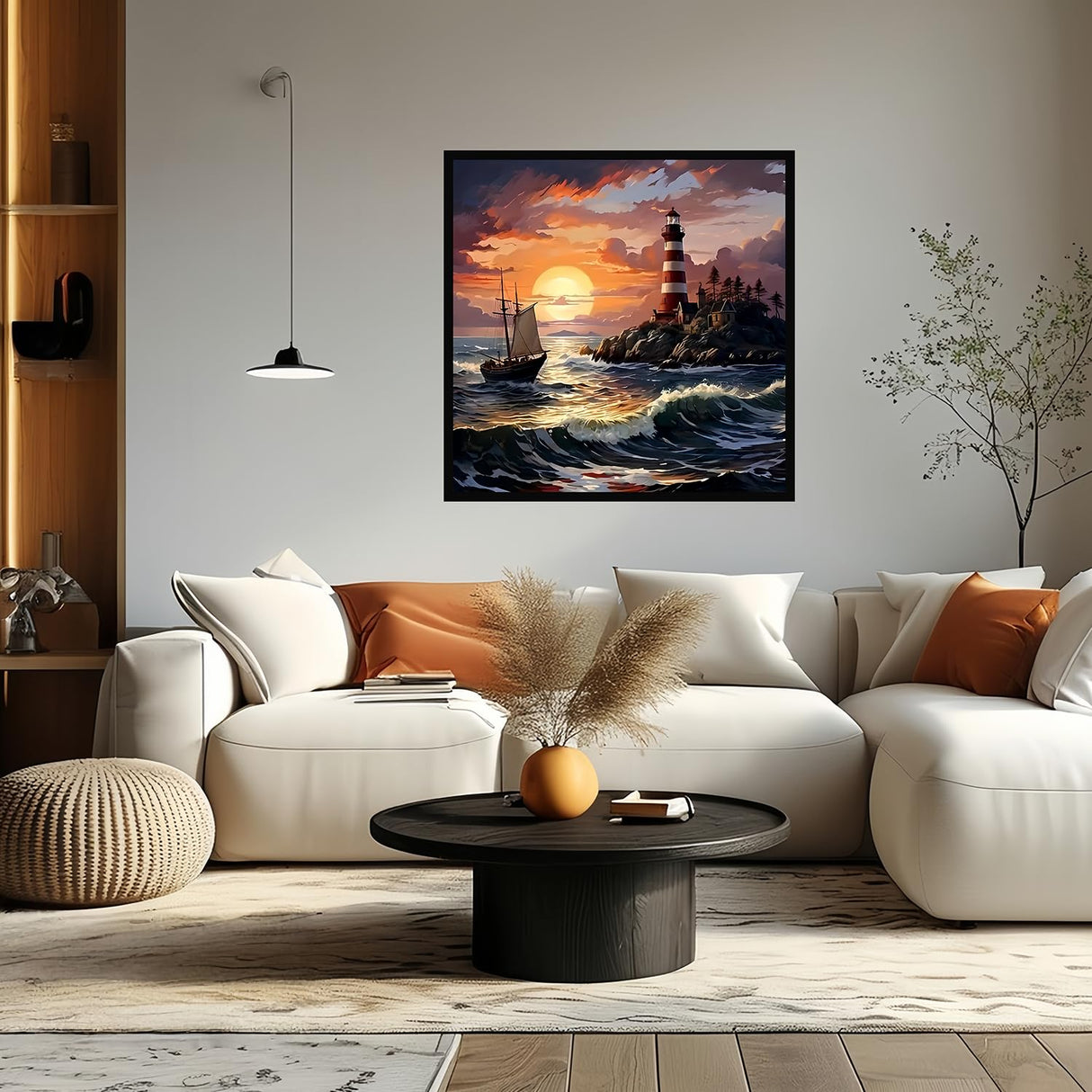 5D Diamond Painting Kits for Adults, Sea Sunset Lighthouse Diamond Art for Beginners, DIY Full Round Drill Paint by Diamonds Dot Gem Art for Adults, Home Wall Decor 13.7x13.7 Inch Mosaflare