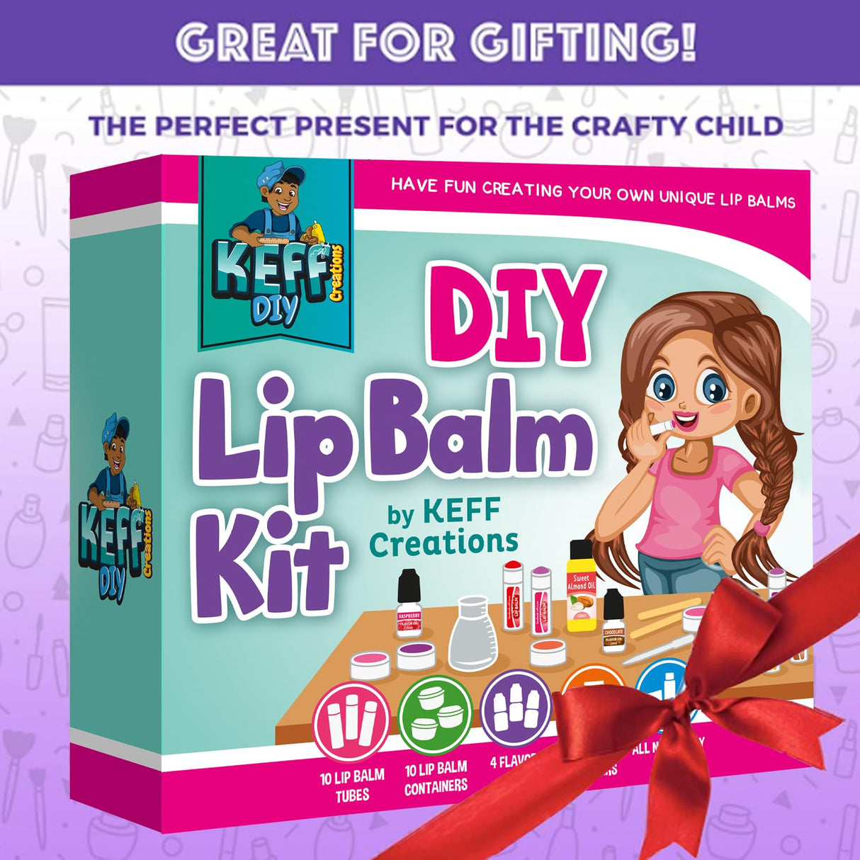 KEFF 51Pcs Lip Balm Making Kit - DIY Set for Natural Ingredients - Make Your Own Lip Gloss & Lip Balm for Kids Makeup Kit with Beeswax, Shea Butter, Flavor Oils, Mica Color Powders KEFF