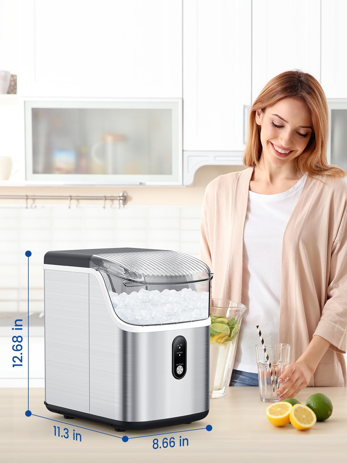 COWSAR Nugget Ice Makers Countertop, Soft Chewable Crushed Ice Maker Machine, Portable Pebble Ice Maker Countertop, 34Lbs/Day, Self-Cleaning, One-Button Operation Ice Machine for Home Kitchen Party COWSAR