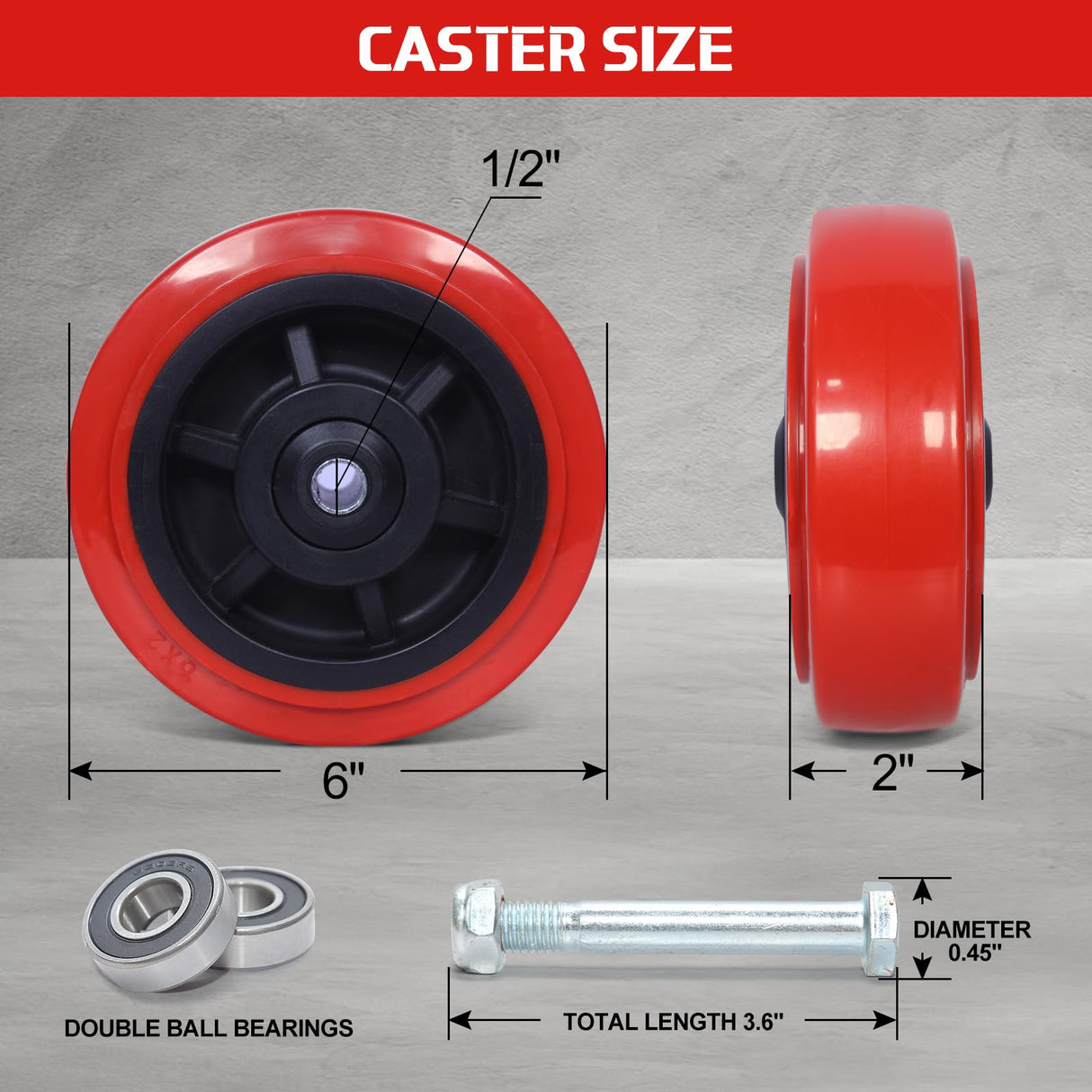 6 Inch Polyurethane Caster Wheels- Polyurethane on Polyolefin Core Wheel with Double Roller Bearing, Casters Set of 4 Heavy Duty with 4800 lbs Capacity, Use for Handling, Industrial Trolleys ZDNEY