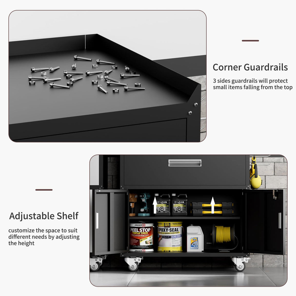 LCAOPC Metal Garage Storage Cabinet with Wheels, Lockable Rolling Tool Chest with Wheels, Tool Cabinet on Wheels, Metal Rolling Utility Cabinet for Home, Office, Garage and Workshop, Black LCAOPC