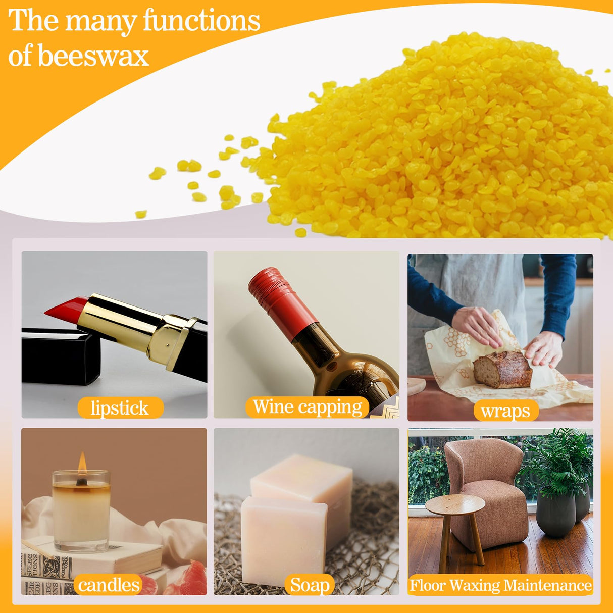 AHSNYLC Yellow Beeswax Pellets - Pure Beeswax Pastilles,Beeswax Beads Bulk,Beeswax Candle Making,Wax Pellets,Beeswax Wax Beads,Wax Bulk for DIY Making Candles,Skin Care,Soap Making Supplies (Yellow) AHSNYLC