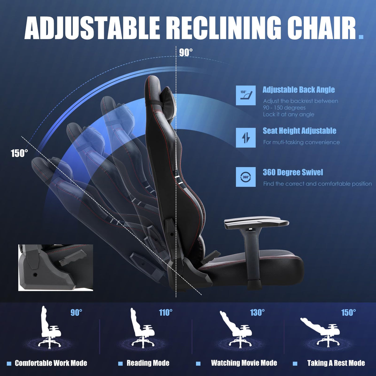 Big and Tall Gaming Chair 350lbs-Racing Style Computer Gamer Chair,Ergonomic Desk Office PC Chair with Wide Seat, Reclining Back, Adjustable Armrest for Adult Teens-Black/Grey COLAMY