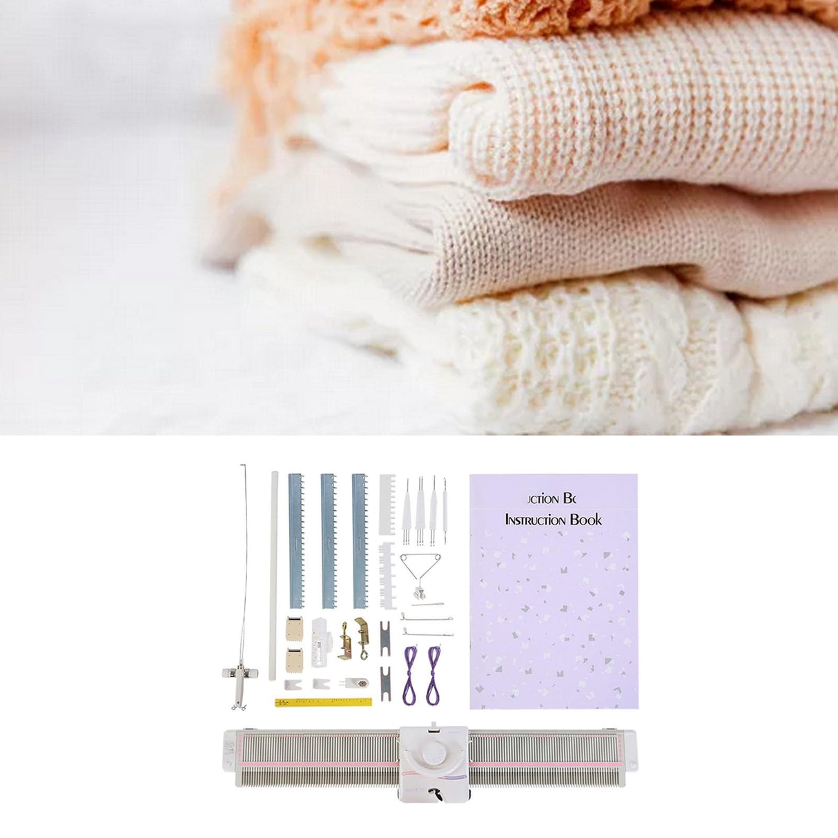 LK150 6.5mm Mid Gauge Plastic Domestic Knitting Machine Includes Yarn Needles Accessories for Adults/Kids Walfront