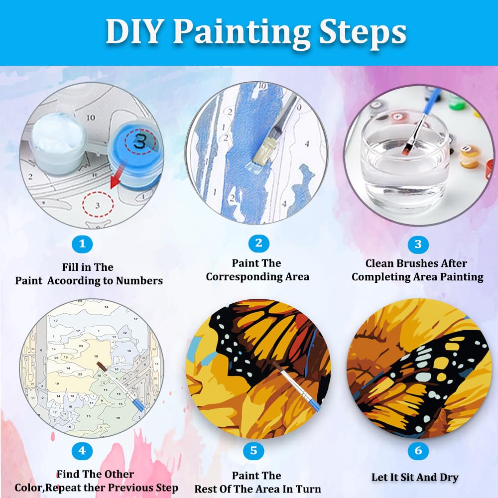 Artunion Framed Paint by Numbers Kit for Adults Beginners & Kids Ages 8-12,Sunflower Butterfly Paint by Number with Frame,Floral Paint by Numbers Kit on Canvas 10 * 10 Inch Without Easel Artunion
