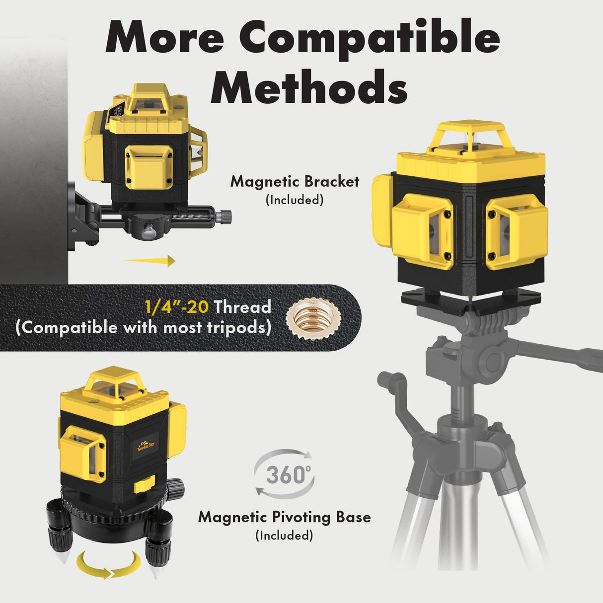 Laser Level 360 Self Leveling Twinkle Star 16 Line 4D Green Line Laser Picture Hanging Construction, 4800 mAh 2 Rechargeable battery with Remote Controller, Tool Kit, Magnetic Rotating Stand Included Twinkle Star