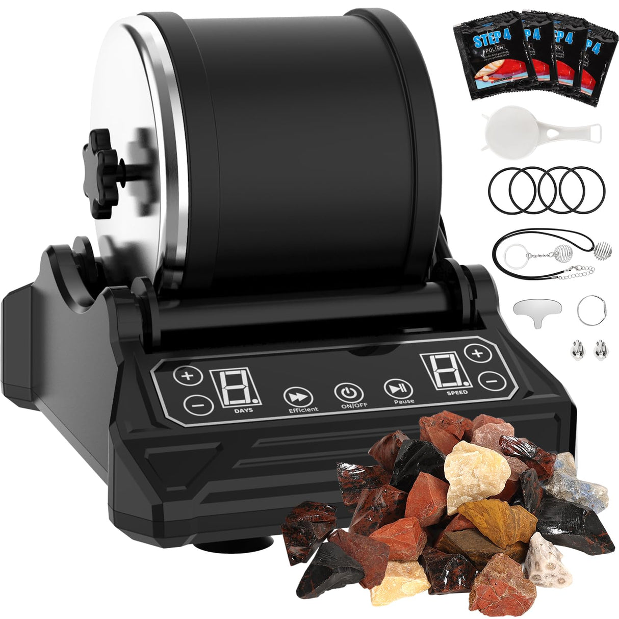 Rock Tumbler Kit 2.5lbs XL Barrel Rock Tumbler for Adults Kids Rock Polisher Tumbler Kit LCD Display 9-Speed Motor 9-Day Timer 2.5lbs Rough Gemstones 4 Polishing Grits Complete STEM Science Hobby Kit Acmeenjoy