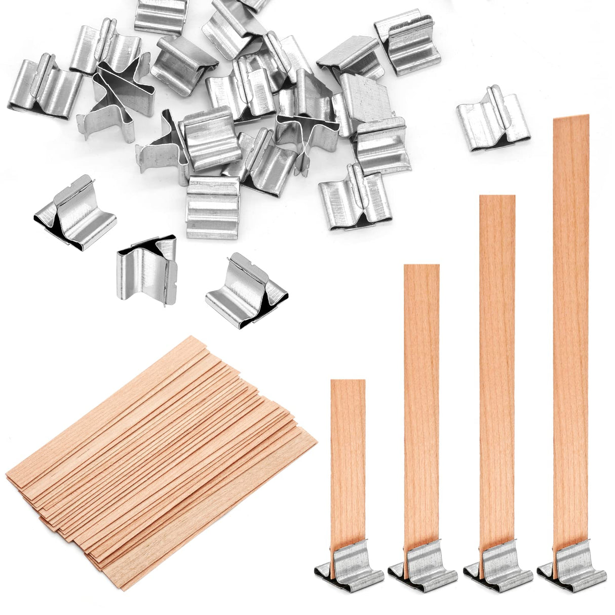 Jiozermi 100 Pcs Wooden Candle Wicks, 15mm x 150mm Smokeless Wood Wicks Crackling Wood Wicks Wooden Core Wax Wicks Candle Making Wicks with Metal Base for DIY Candle Making Jiozermi
