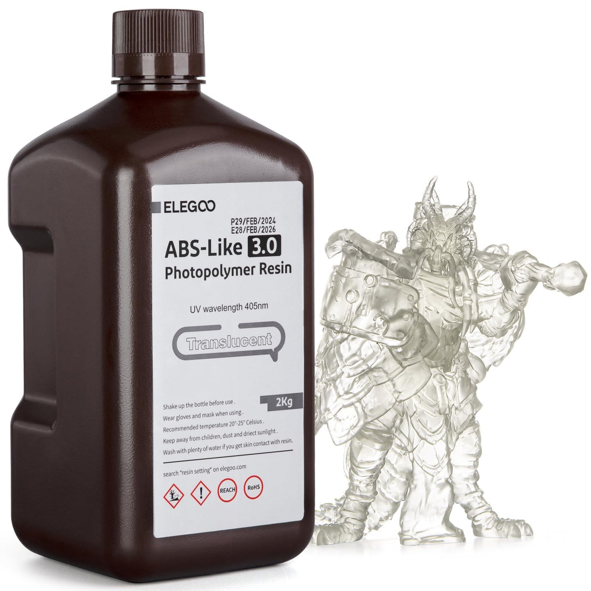 ELEGOO ABS-Like 3D Printer Resin 3.0, 405nm UV-Curing Photopolymer Resin for Mars Saturn Jupiter MSLA DLP LCD 3D Printing with Strength and Toughness, High Precision, Low Viscosity, Translucent 2000g ELEGOO