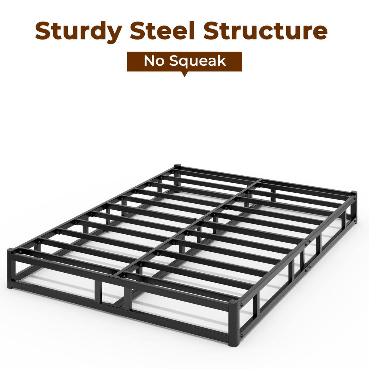 GRUSIGN Box Spring Low Profile Bed Base Matel Mattress Foundation with Cotton Washable Cover Quiet Easy Assembly Sturdy Support for All Bed Types (Black, Queen) GRUSIGN