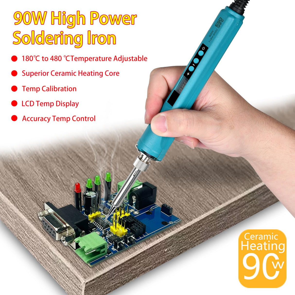 Soldering Iron Kit,90W LED Digital Soldering Gun Kits,Adjustable Temperature Soldering Welding Tool Kit with 5 Solder Iron Tips,Solder Stand,Solder Wire,Desoldering Pump, Tweezers KYZHXVO