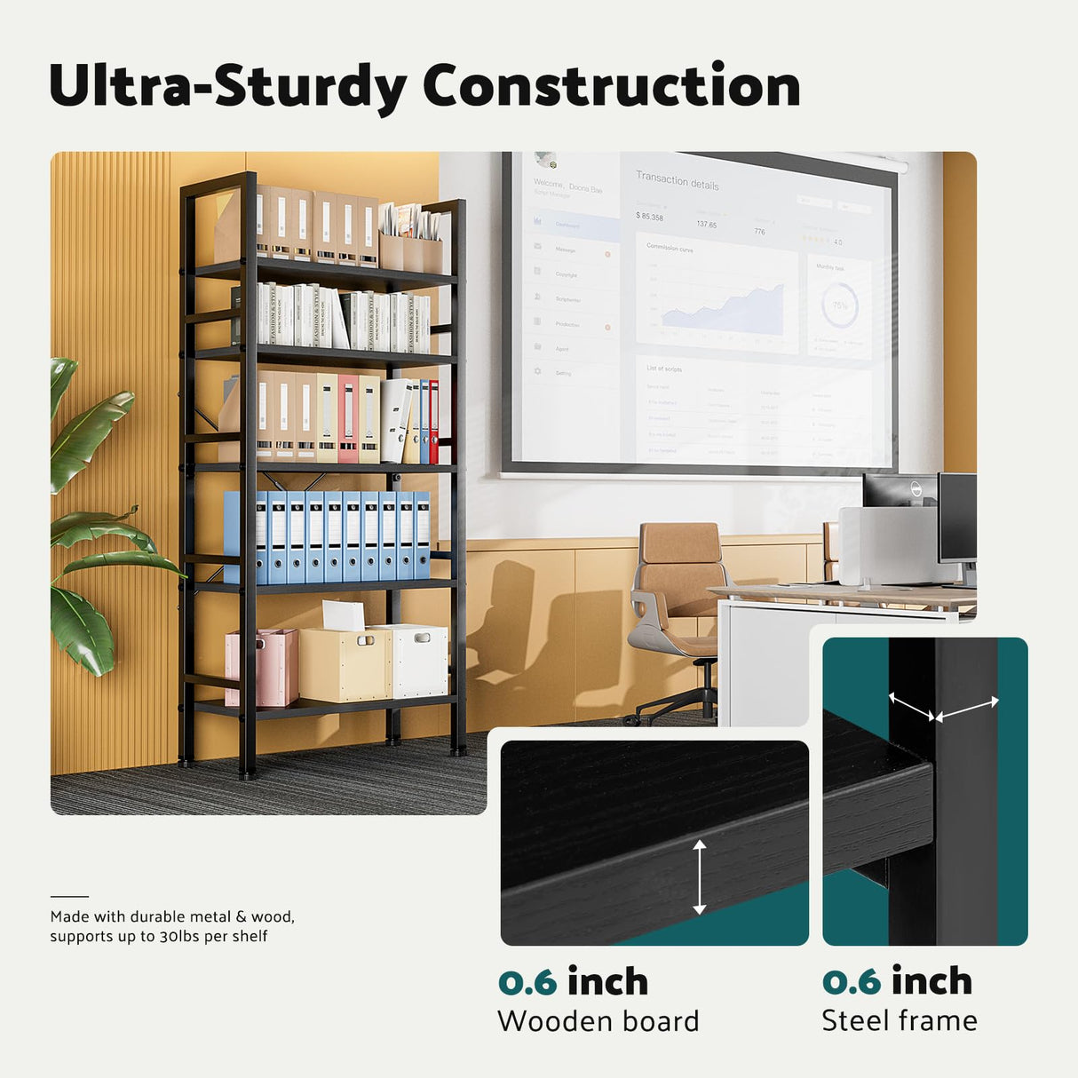 SMUG Book Shelf, 5 Tier Bookshelves Tall Modern Bookcase Shelf Organizer Storage Shelving Unit for Bedroom Living Room and Home Office Black SMUG