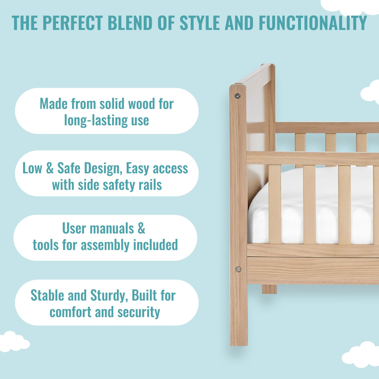 Dream On Me 648-VOAK Brookside Toddler Bed, 53x29x28 Inch (Pack of 1), Vintage White Oak Dream On Me