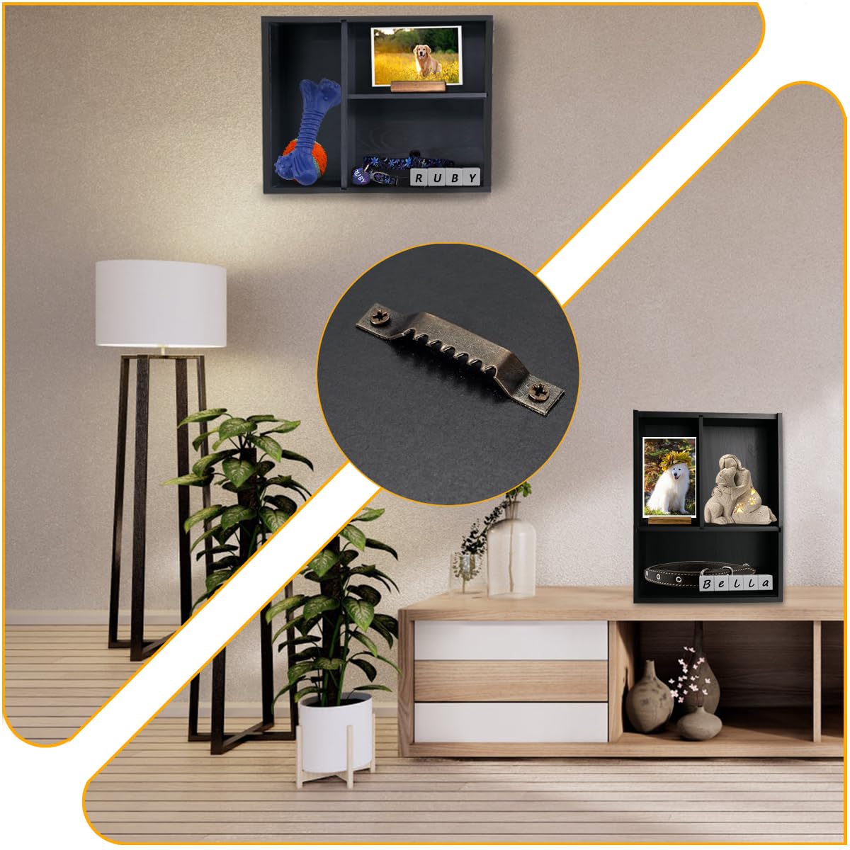 Sofunii Pet Memorial Shadow Box with Shelves for Dogs or Cats,Solid Wood Pet Memory Keepsake Box for as Loss Remembrance-Black Sofunii