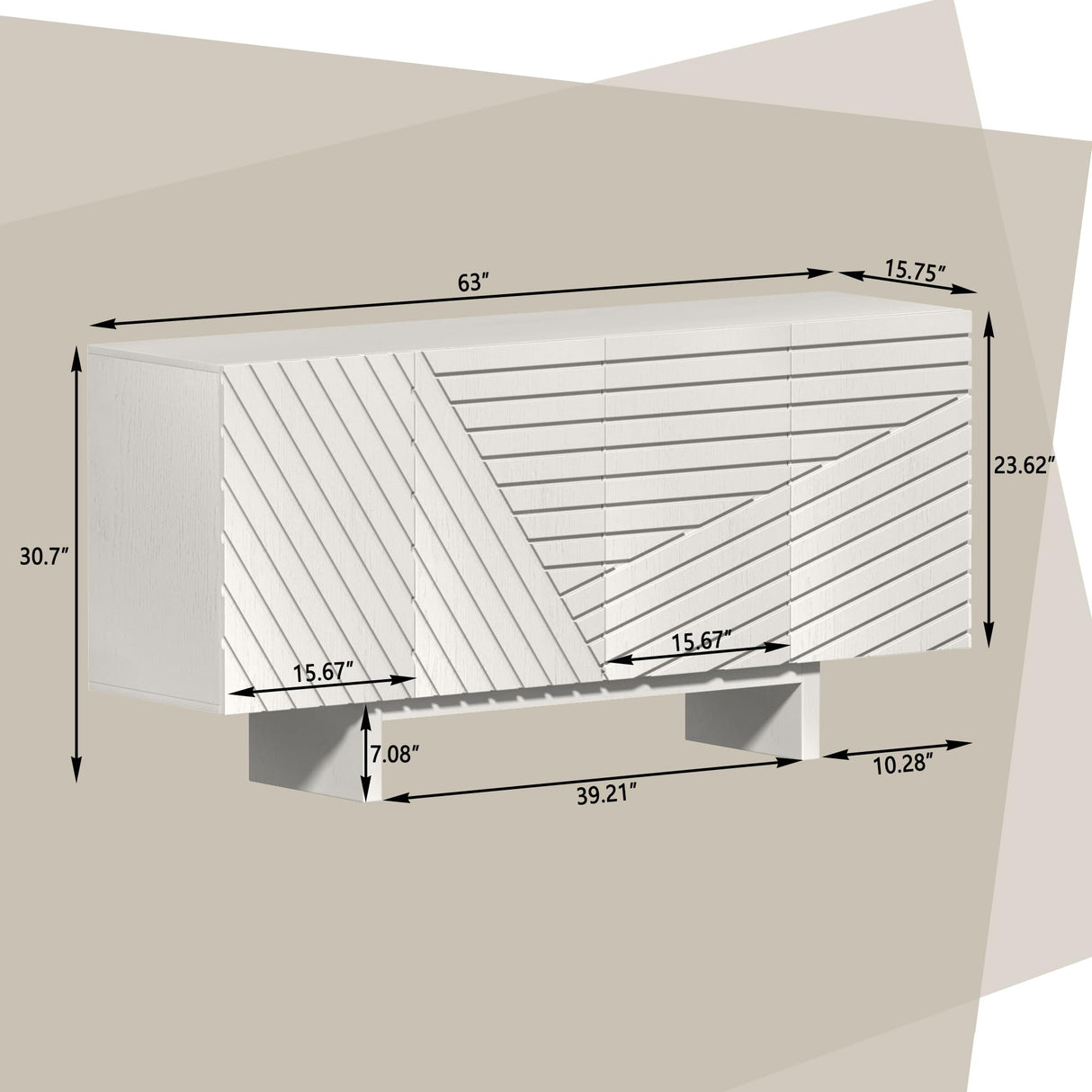 Clihome 63'' Sideboard Buffet Cabinet, 4 Door Console Cabinet with Storage TV Stand Credenza Accent Cabinet Wooden Cabinet with Adjustable Shelf for Bedroom, Living Room, Dining Room, Cream Line Clihome
