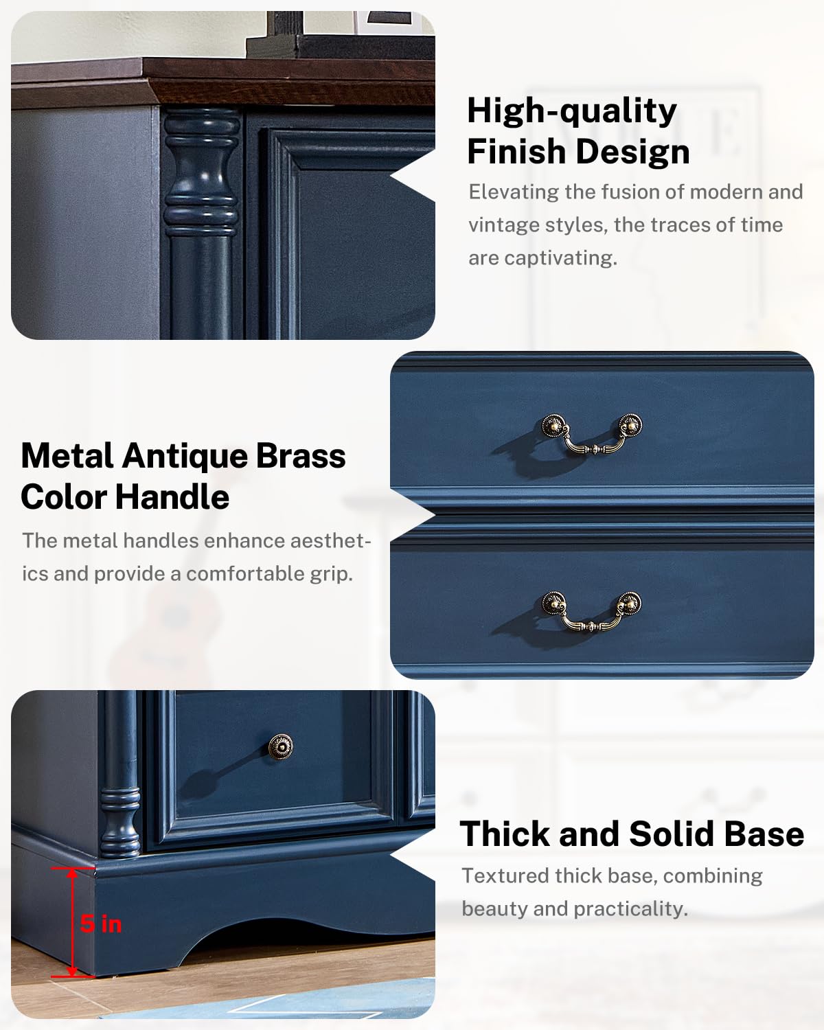 6 Drawers Dresser, Farmhouse Chest of Drawers with Charging Station, Refined Blue Finish Design, Modern Storage Dressers Organizer TV Stand for Bedroom, Living Room, Hallway, Indigo Blue LegacyAmerhome