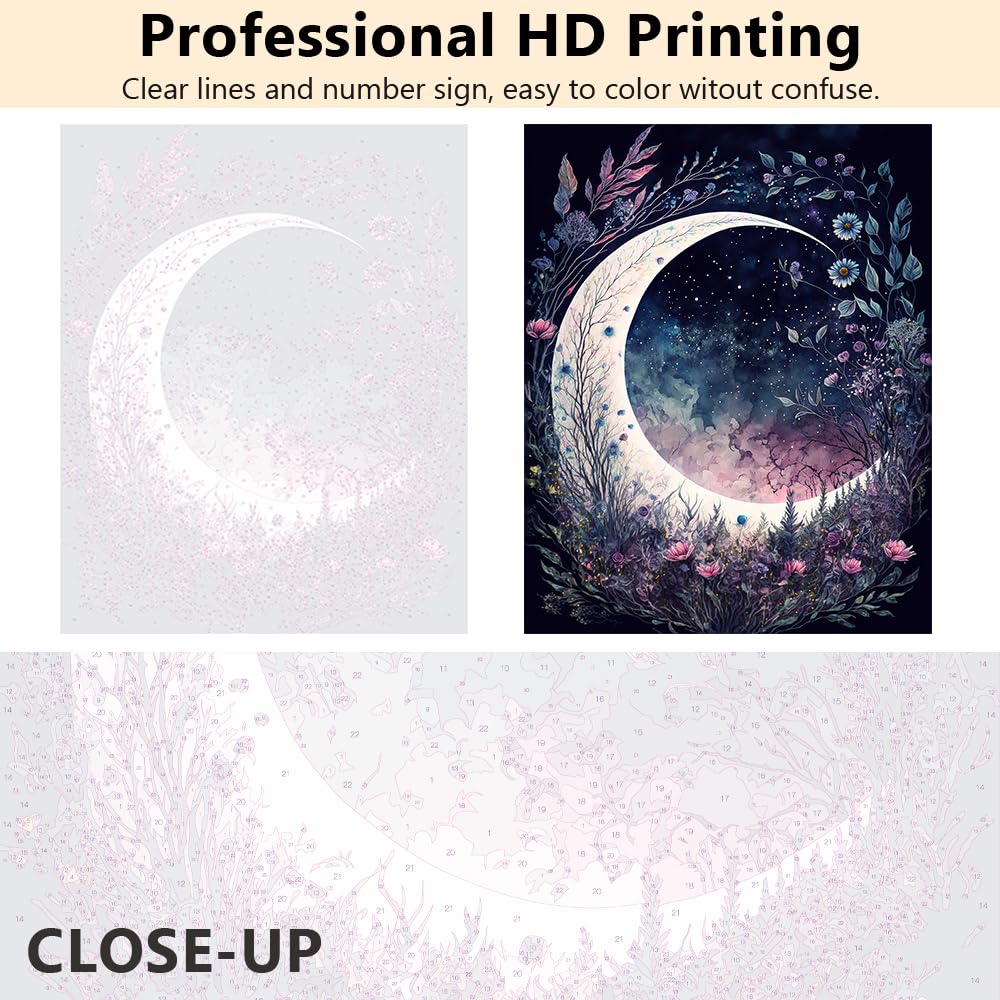TUMOVO Moon Floral DIY Painting, 16"x20" - Adult & Kids Paint by Number Arts Craft on Canvas TUMOVO