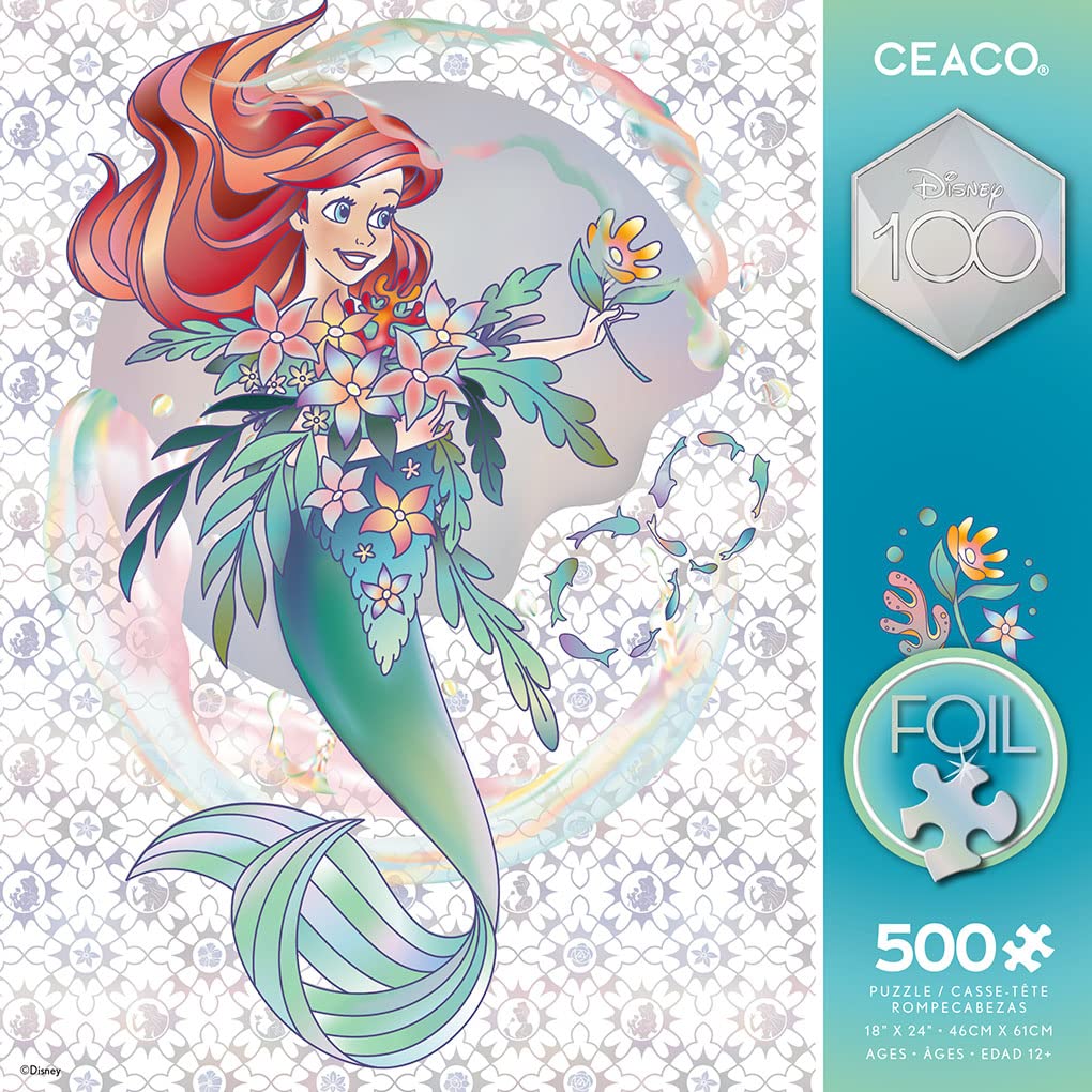 Ceaco - Disney's 100th Anniversary - Foil Puzzle - The Little Mermaid - Platinum Princess Ariel - 500 Piece Jigsaw Puzzle Ceaco
