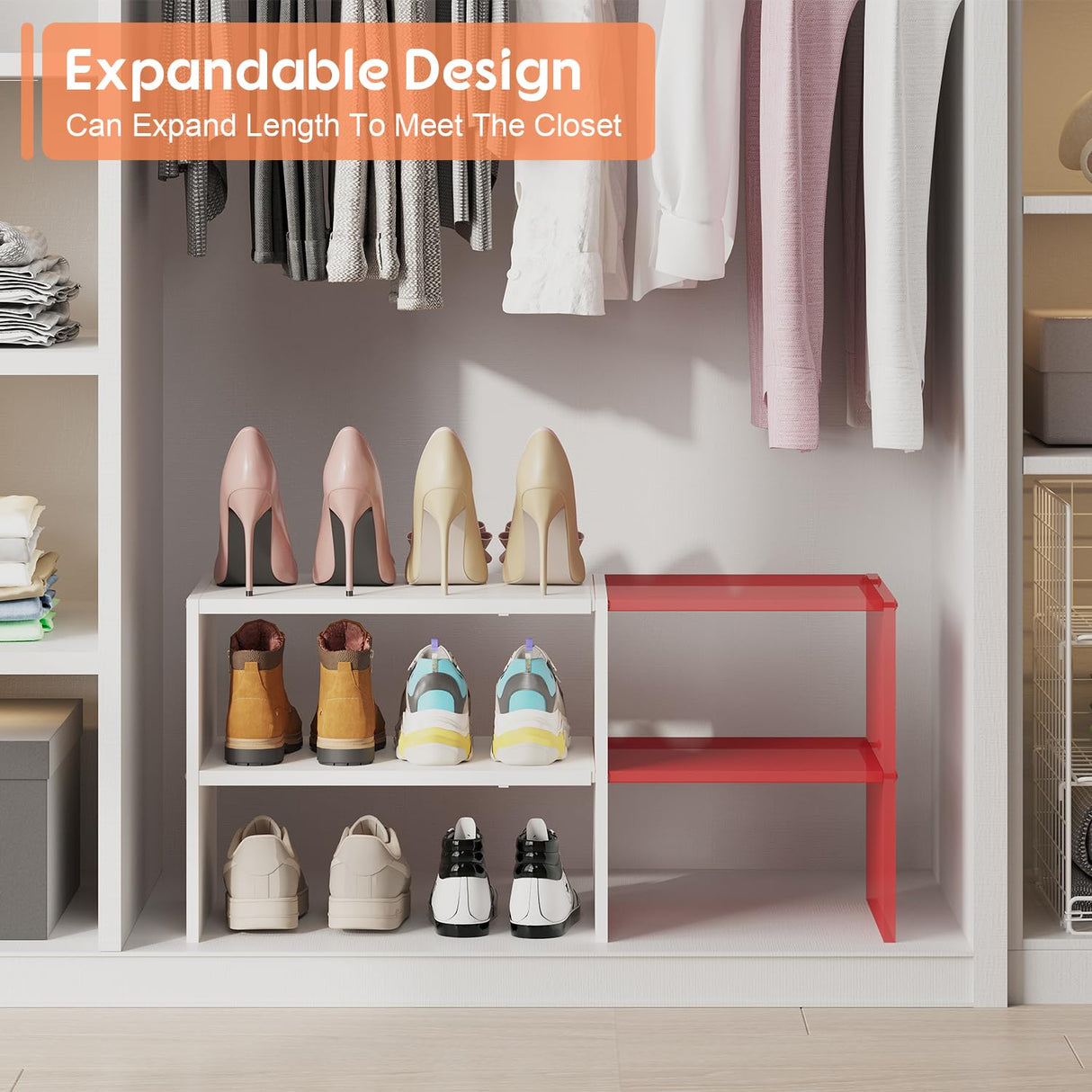 2-Tier Expandable White Shoe Rack Organizer for Closet, Stackable Shoe Rack Storage Shelf, Small Iron Wood Combination Shoe Shelves for Closets,Entryway,Front Door, Narrow Space,Hallway,6-12 Pairs Hencawima